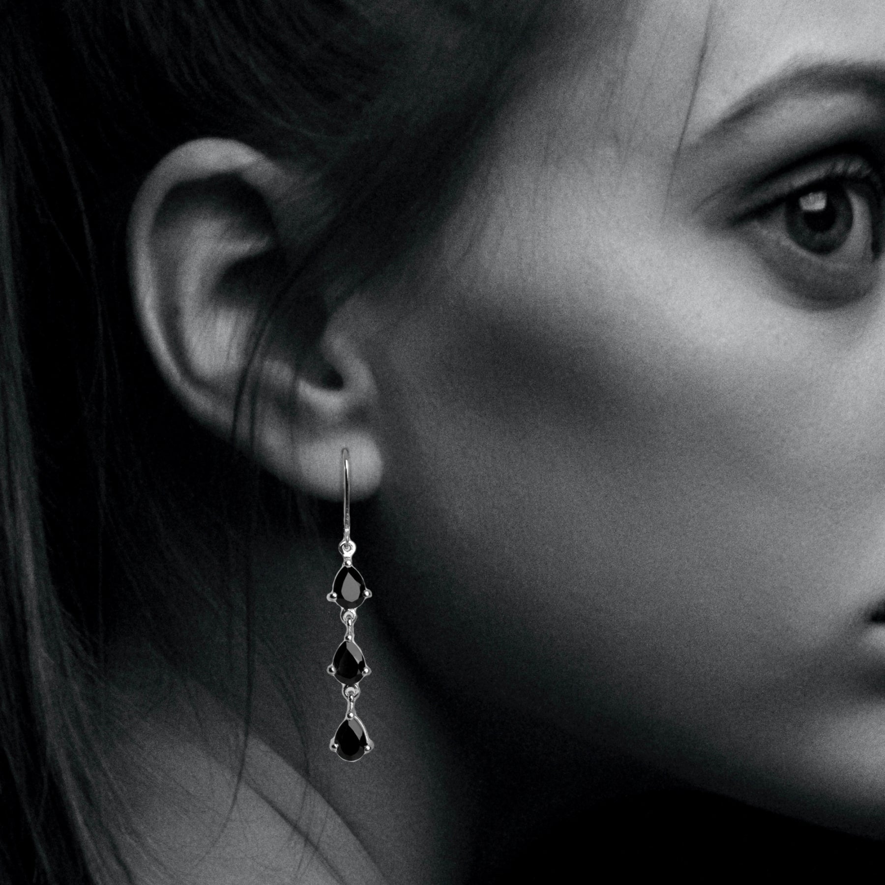 Black Spinel Drop Dangle Earring