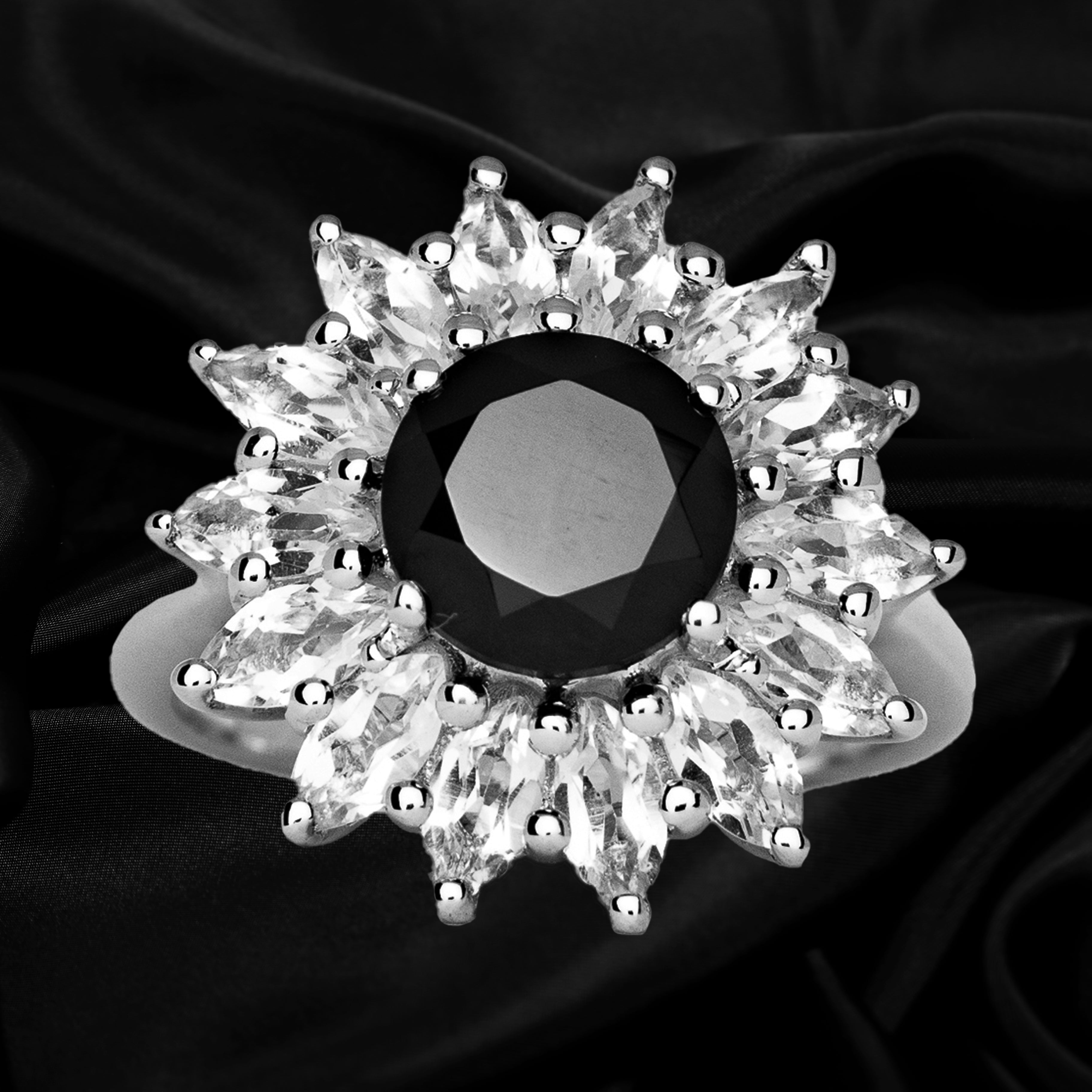 Black Spinel and White Topaz Ring