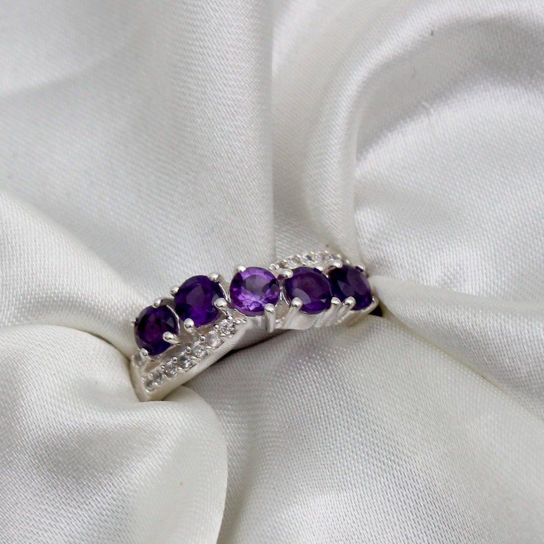 925 Sterling Silver Round-Stone Amethyst Exquisite Ring