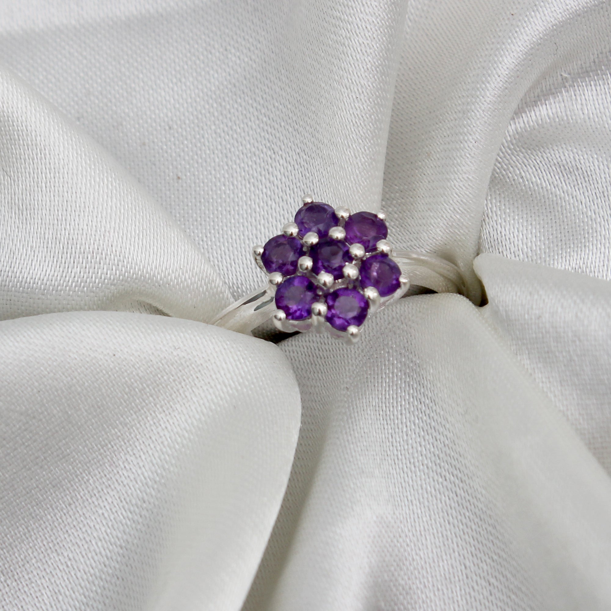 Natural Amethyst Gemstone Floral Design Ring