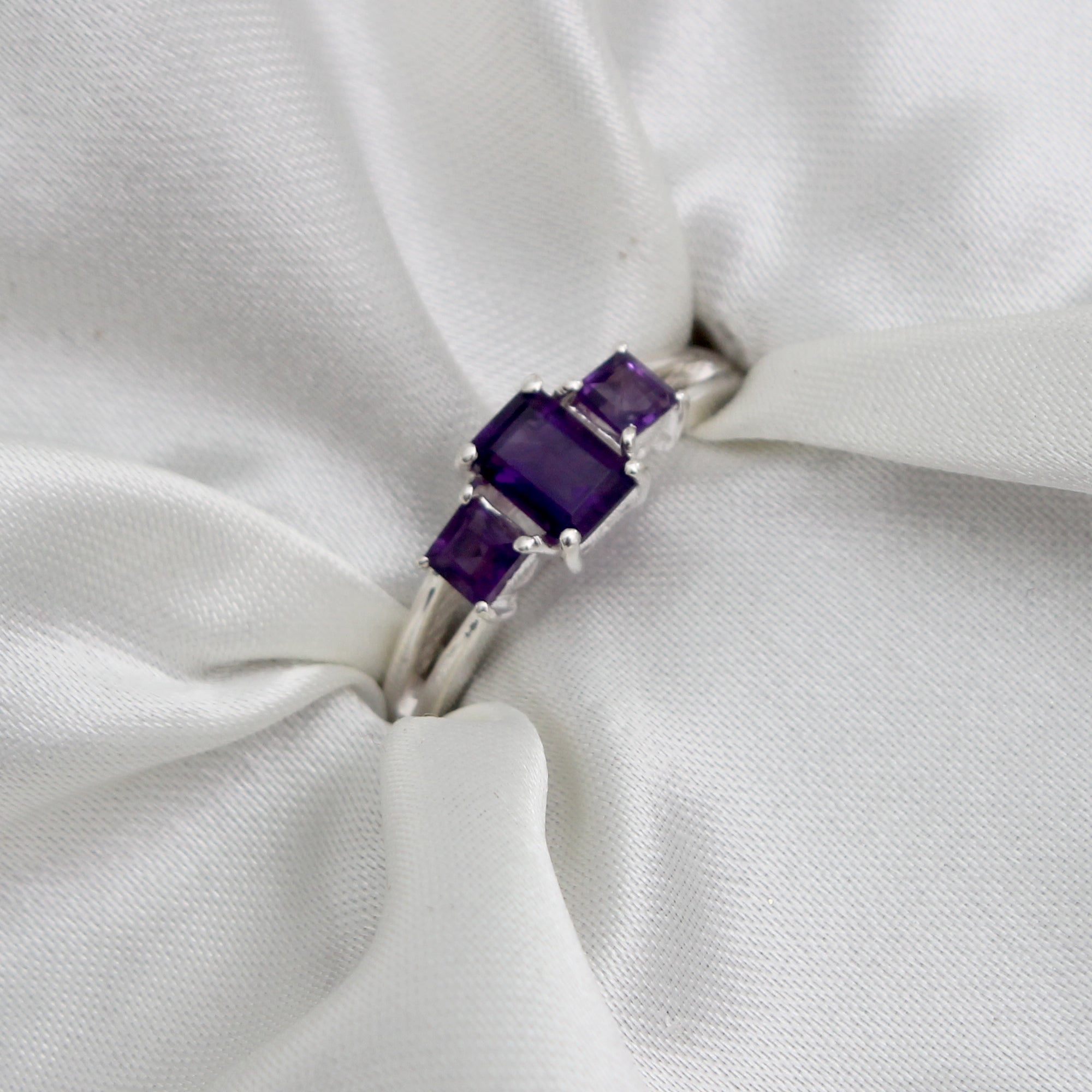 925 Sterling Silver Three-Stone Amethyst Ring