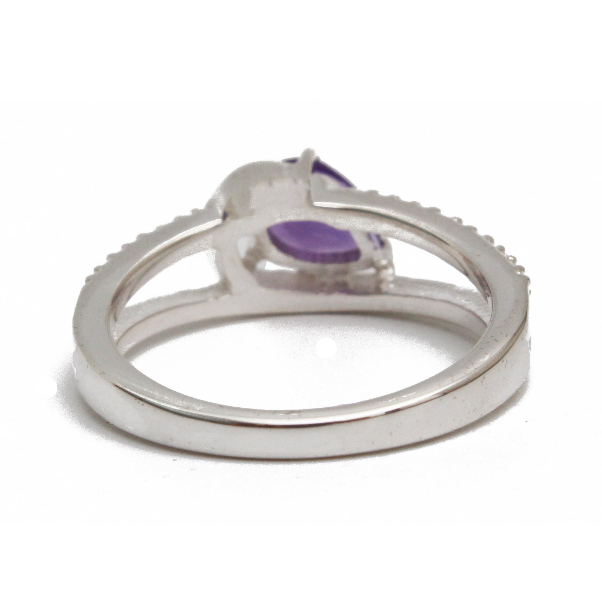 925 Sterling Silver Pear-Shaped Amethyst Ring – Modern Loop Design