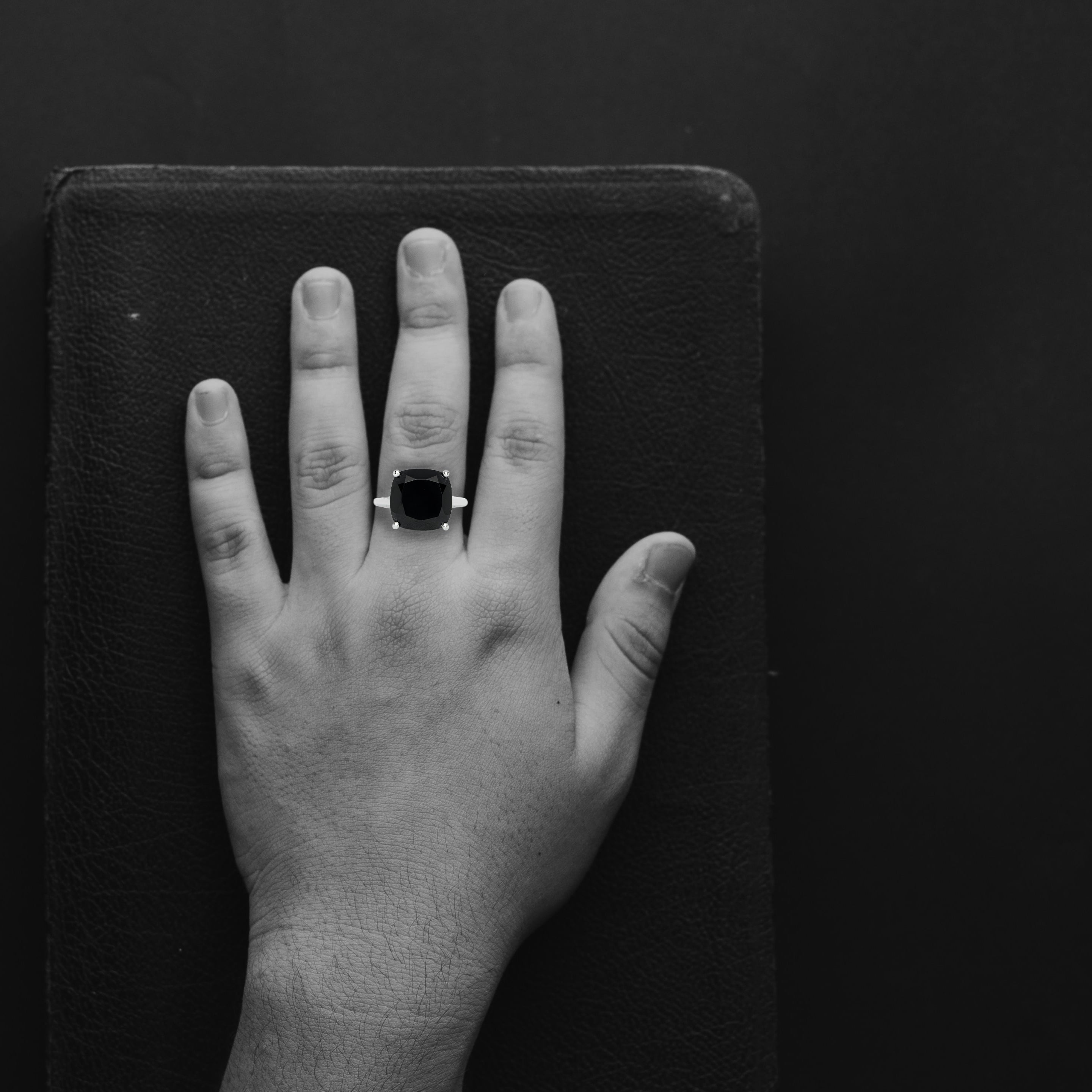 Black Spinel Cushion Ring