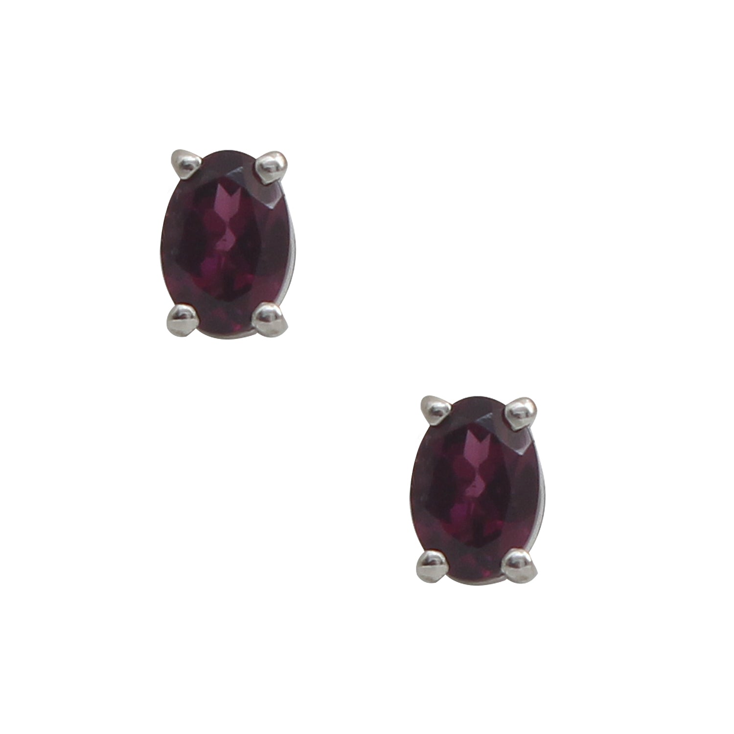 Purple Rhodolite Garnet Gemstone Oval Stud Earring