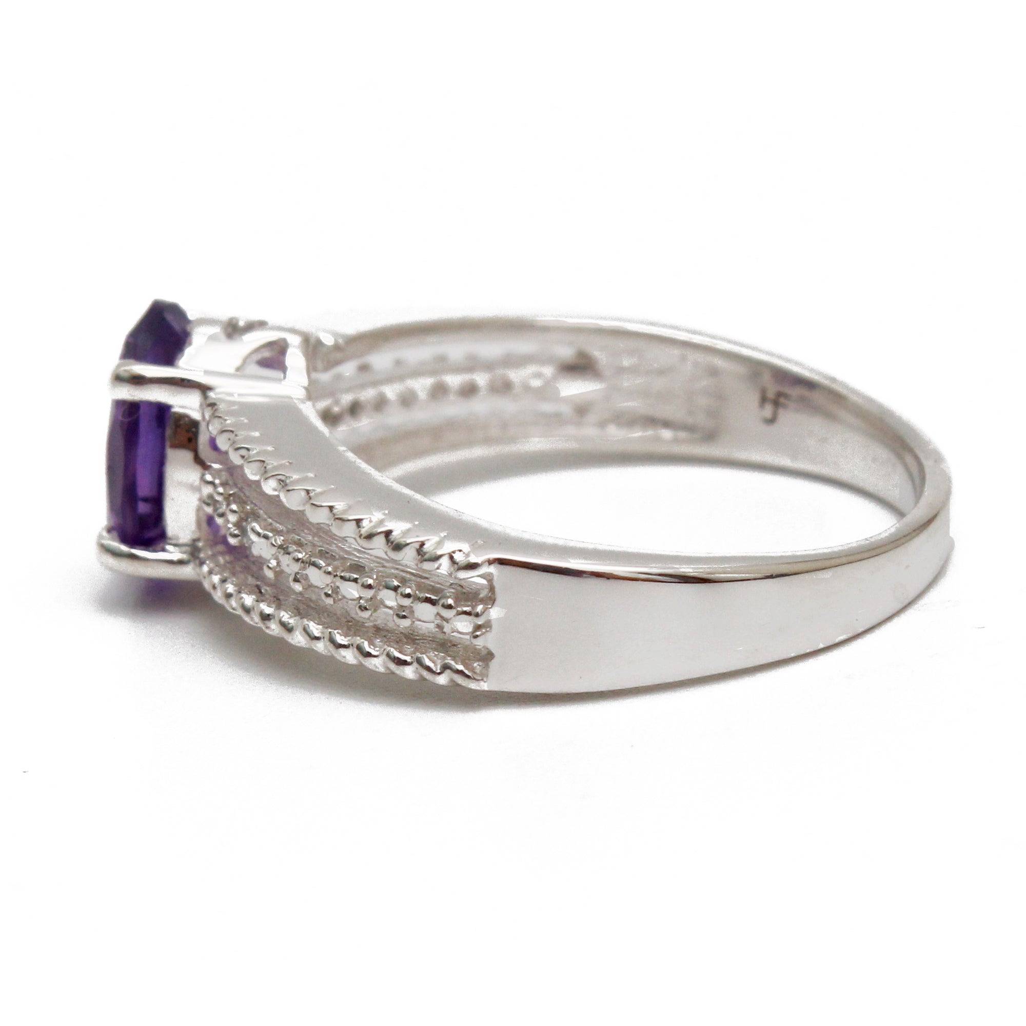 925 Sterling Silver Oval Amethyst Ring – Triple Band Design with CZ Detailing