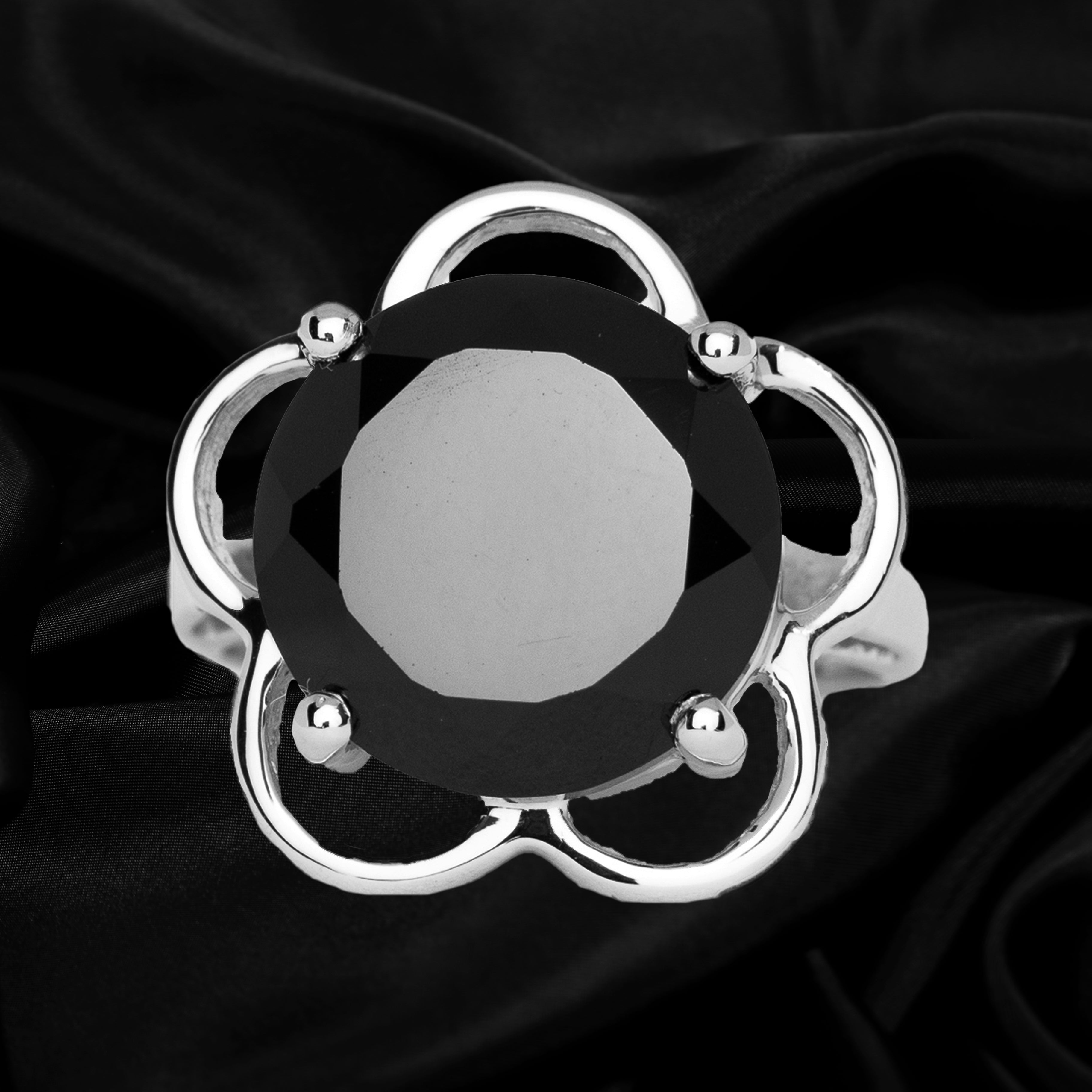 Black Spinel Round Gemstone Ring