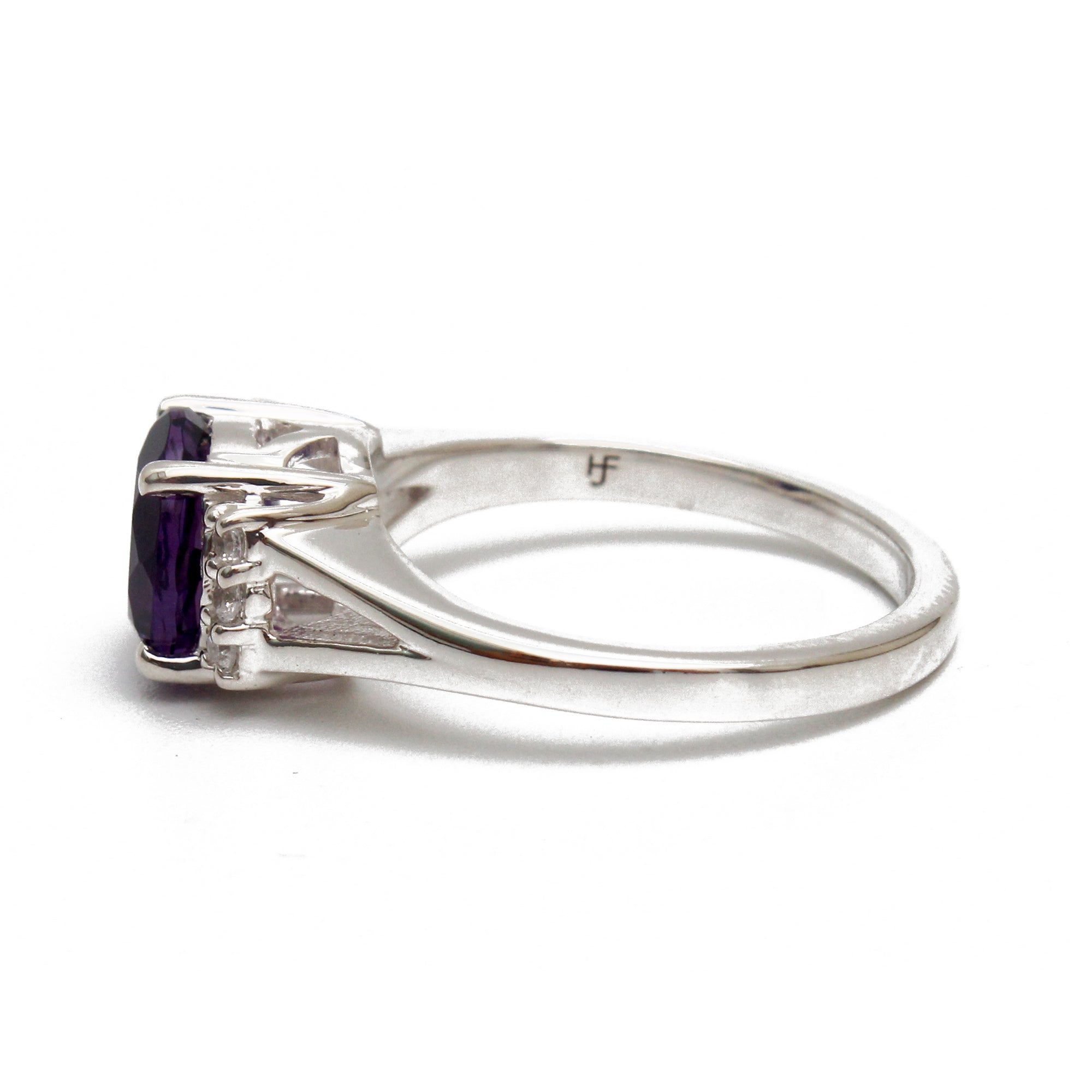 925 Sterling Silver Round Amethyst Ring with Sparkling CZ Accents
