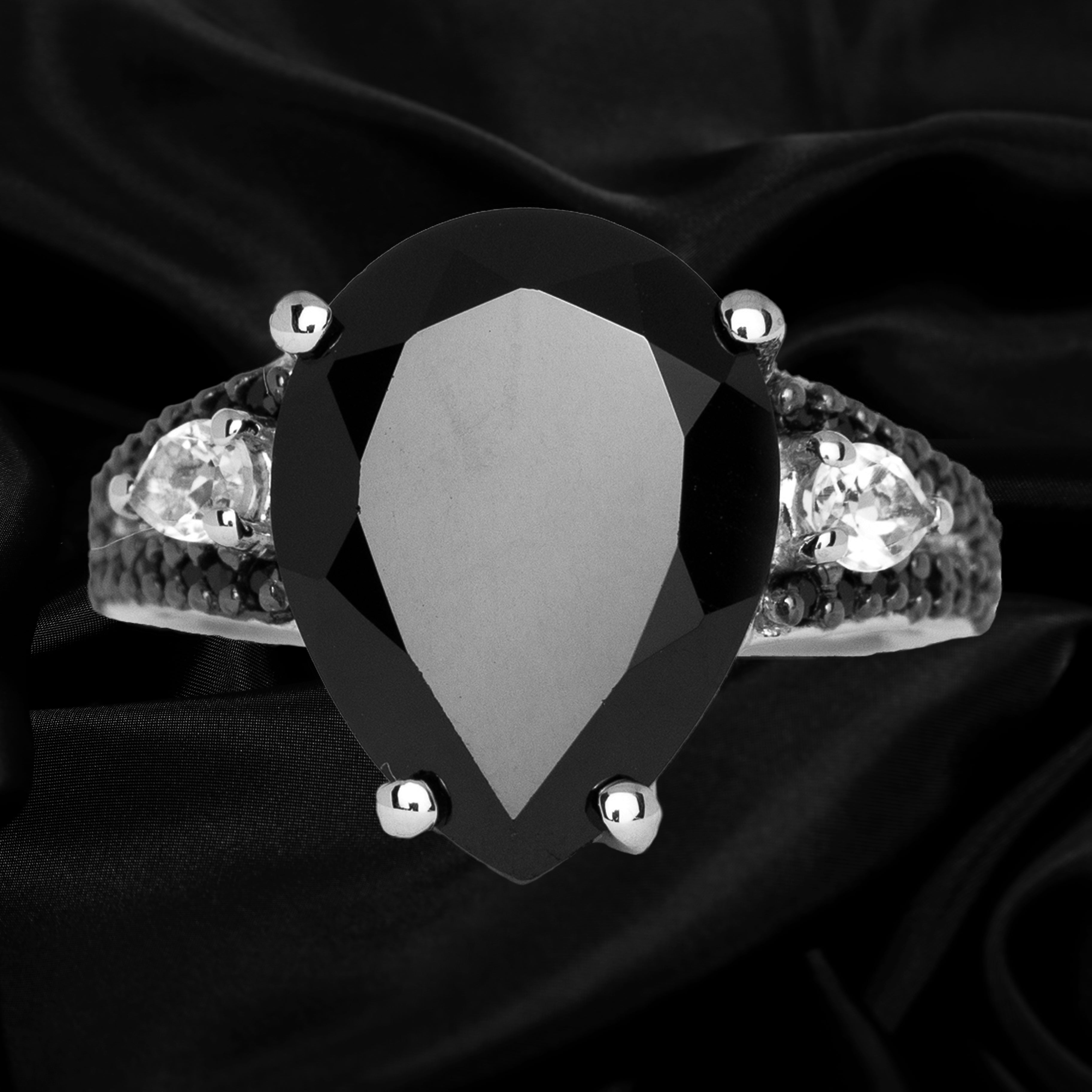 Black Spinel and White Topaz Ring