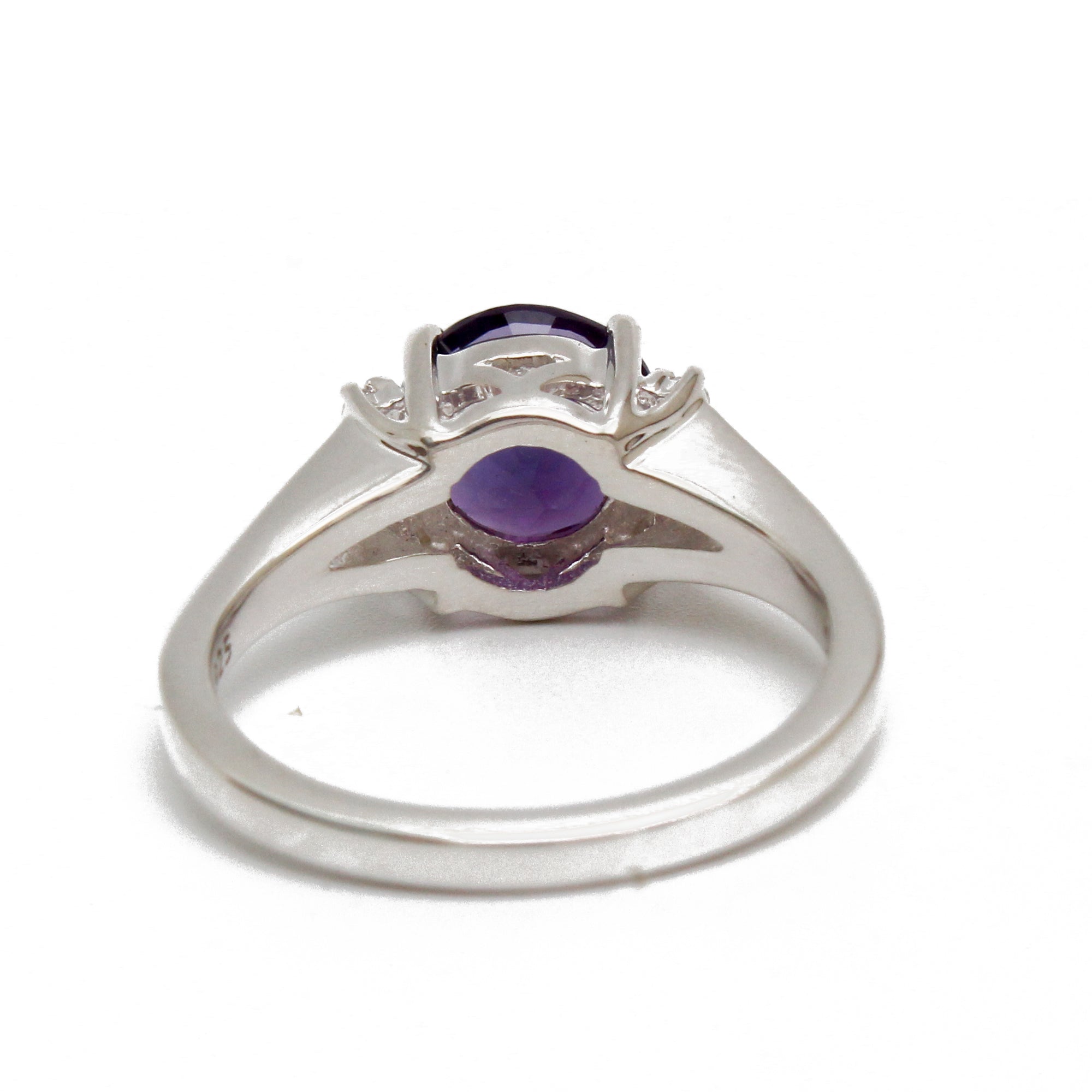 925 Sterling Silver Round Amethyst Ring with Sparkling CZ Accents