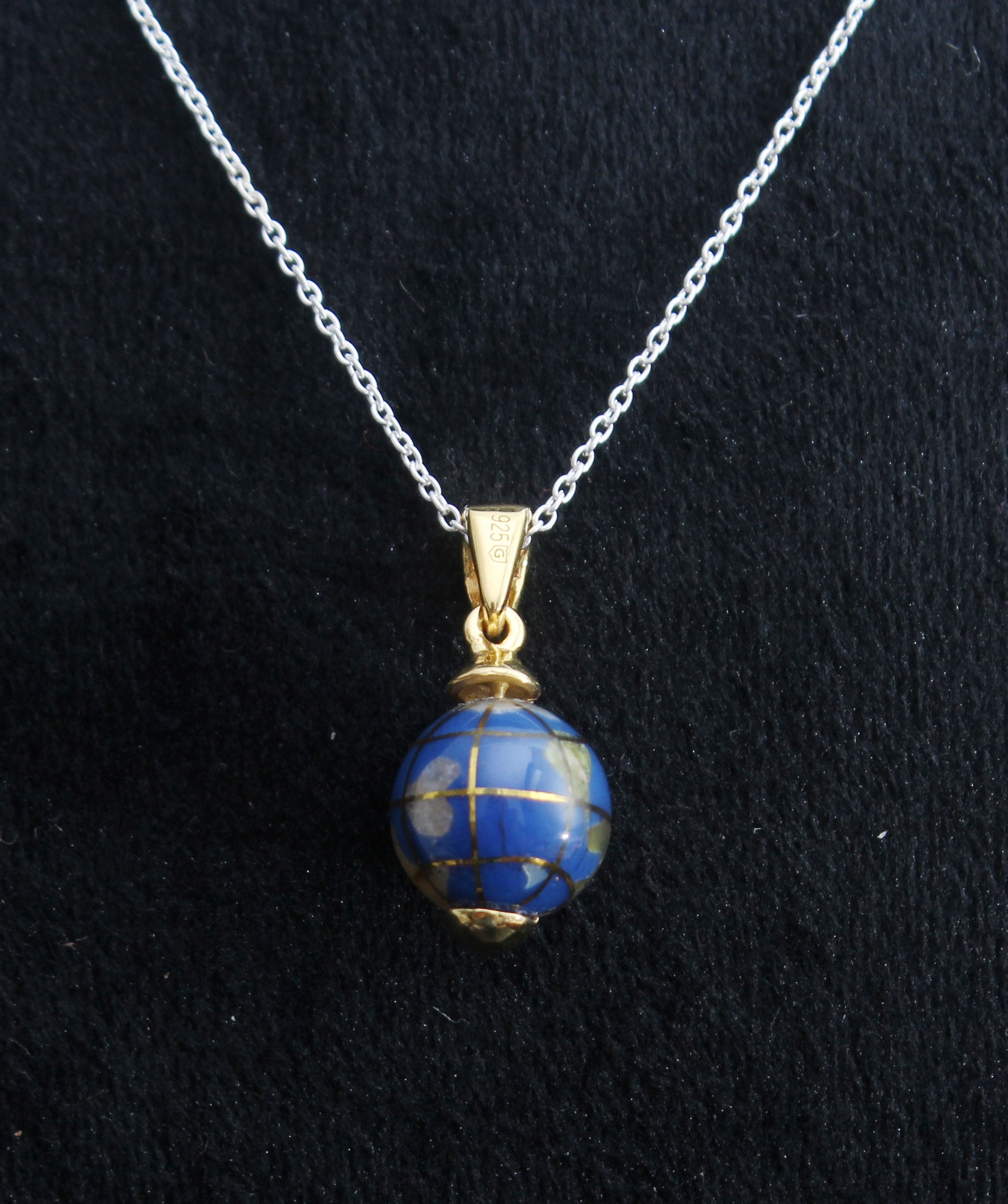Lapis Lazuli Bead Ball Pendant With Gold Rhodium