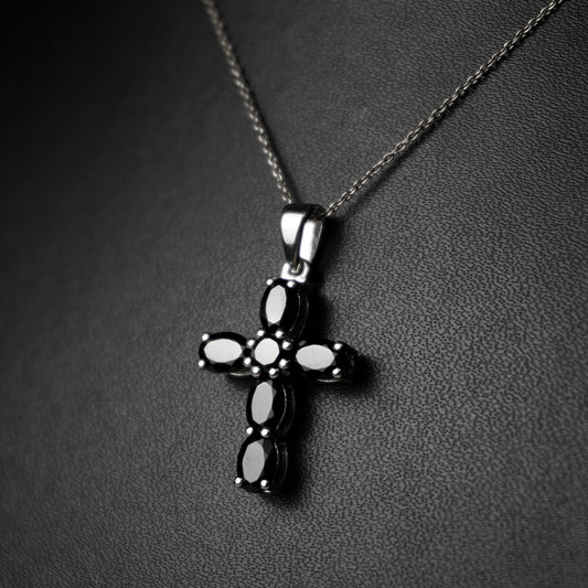 Black Spinel Oval Gemstone Cross Pendant