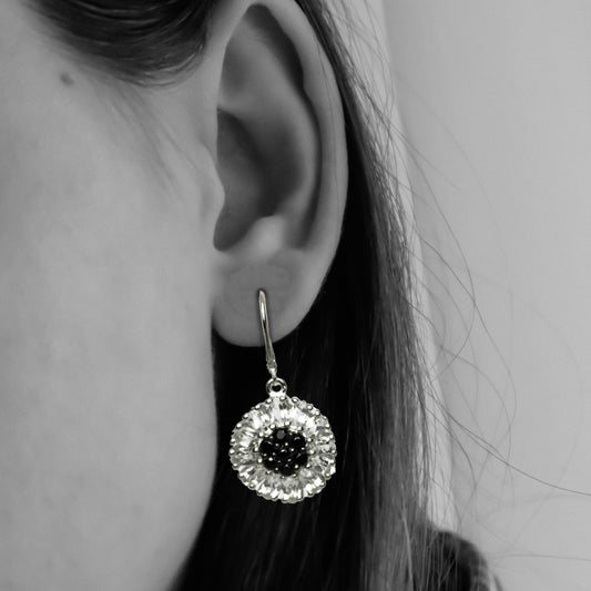 Black Spinel and White Topaz Earring