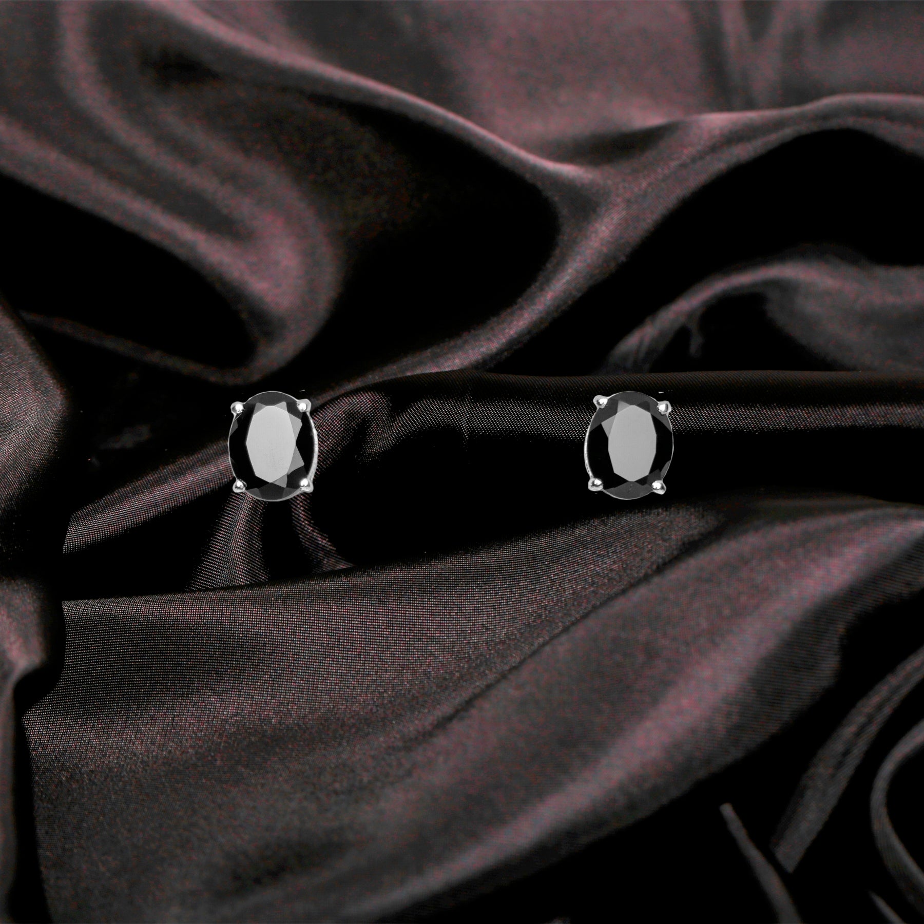 Black Spinel Oval Stud Earring