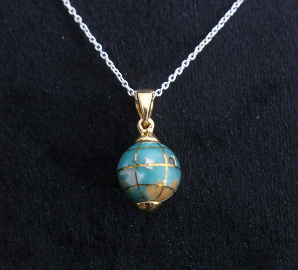 Malachite Bead Pendant With Gold Rhodium