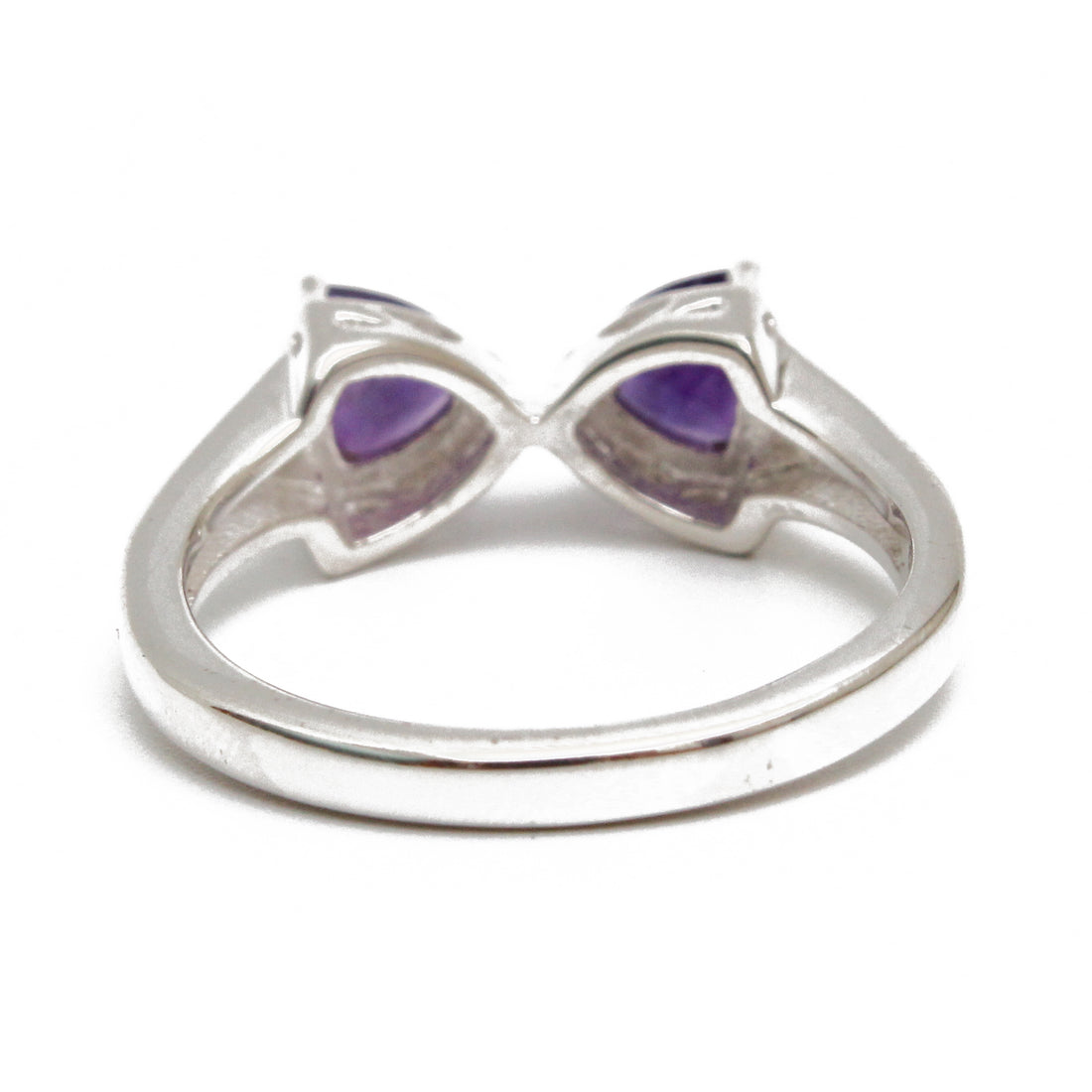 925 Sterling Silver Twin Trillion Cut Amethyst Ring – Elegant Bow Design