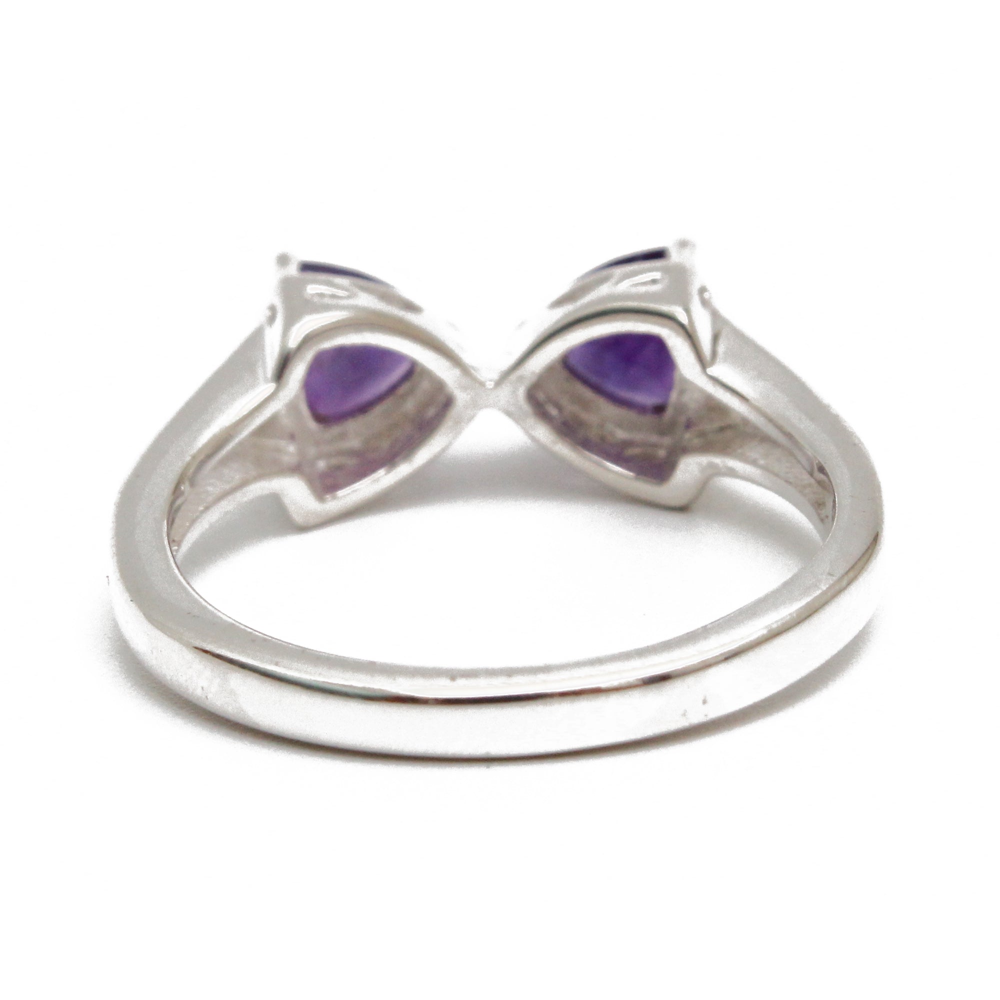 925 Sterling Silver Twin Trillion Cut Amethyst Ring – Elegant Bow Design