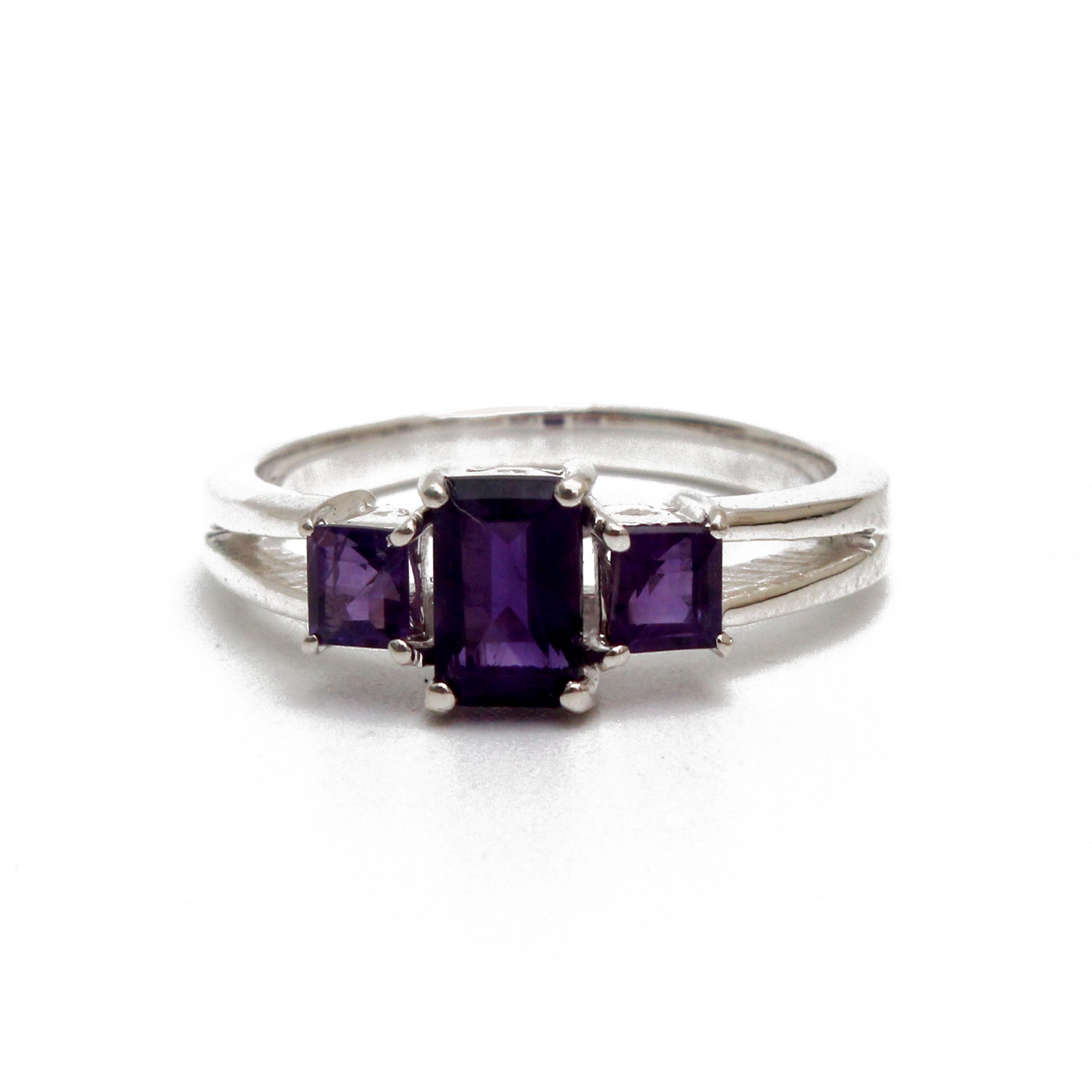 925 Sterling Silver Three-Stone Amethyst Ring
