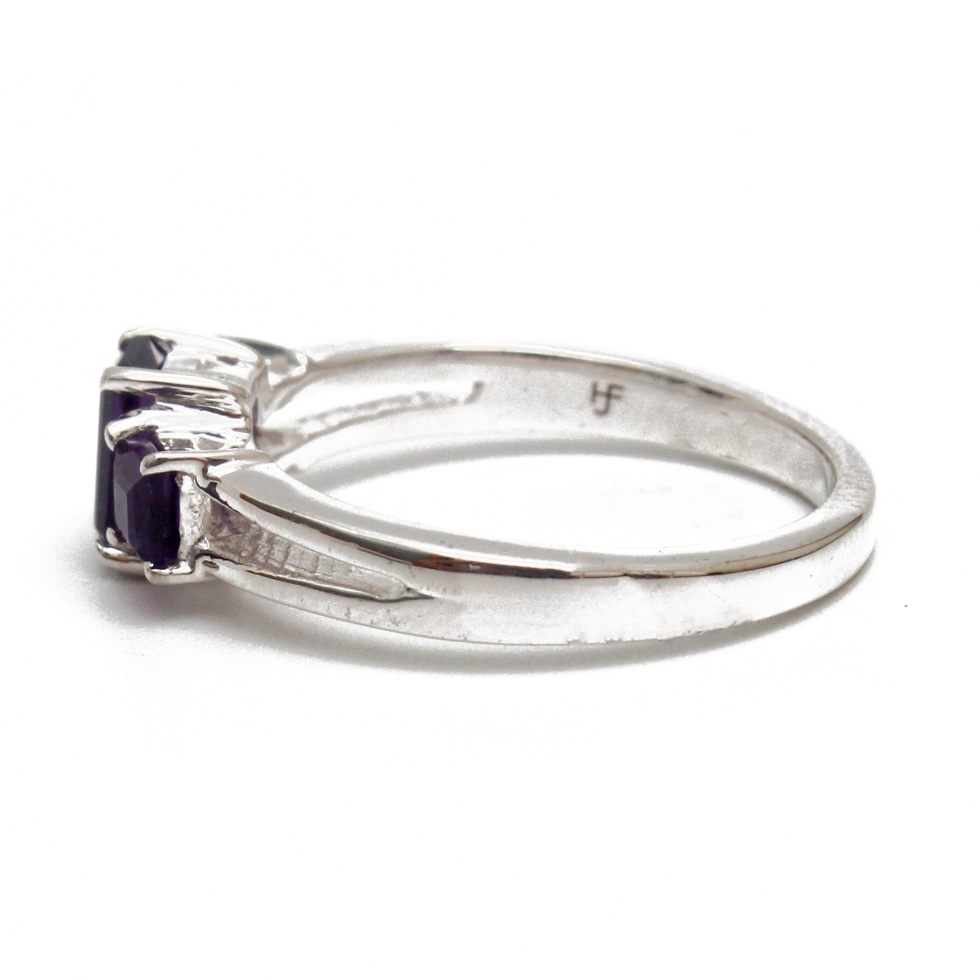 925 Sterling Silver Three-Stone Amethyst Ring