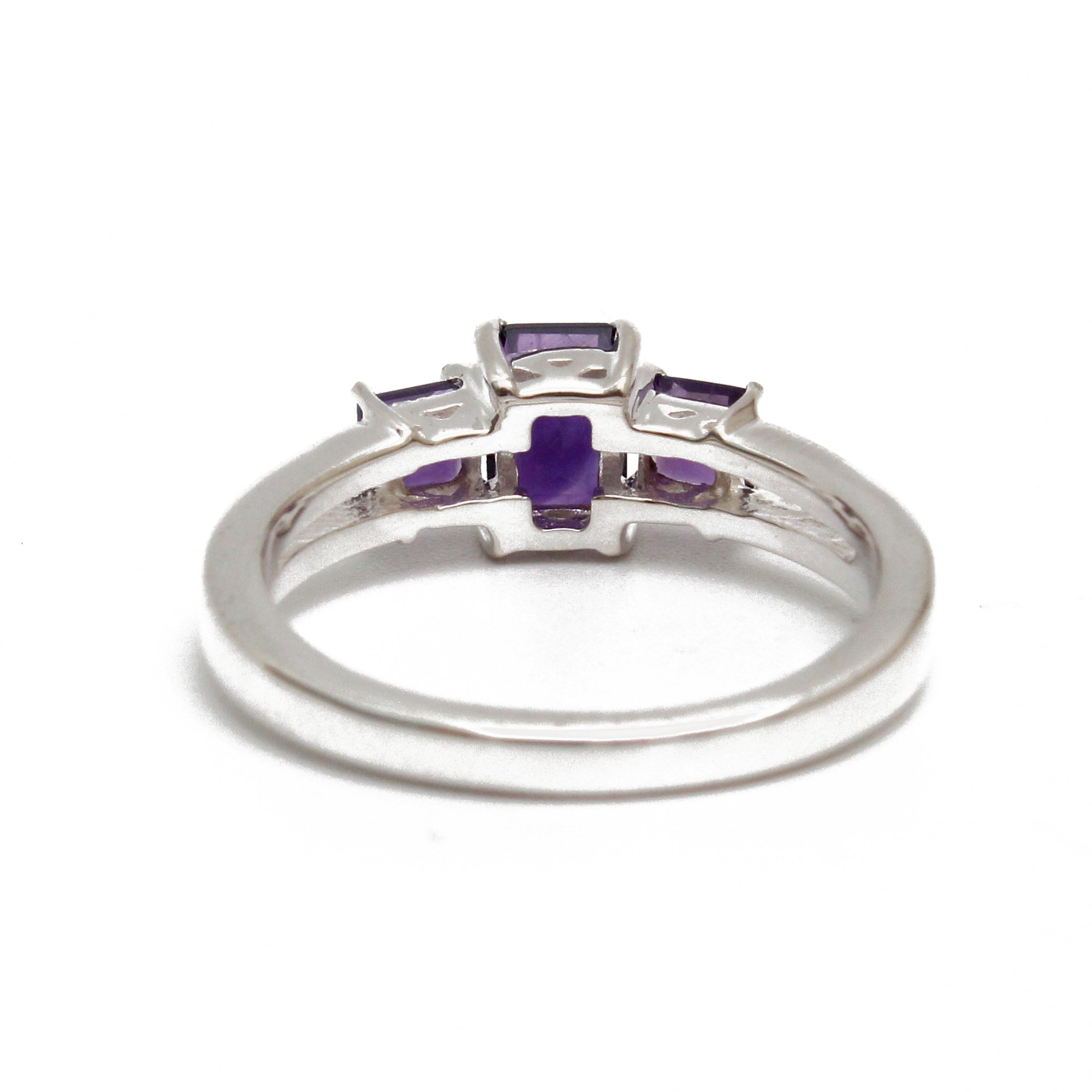 925 Sterling Silver Three-Stone Amethyst Ring