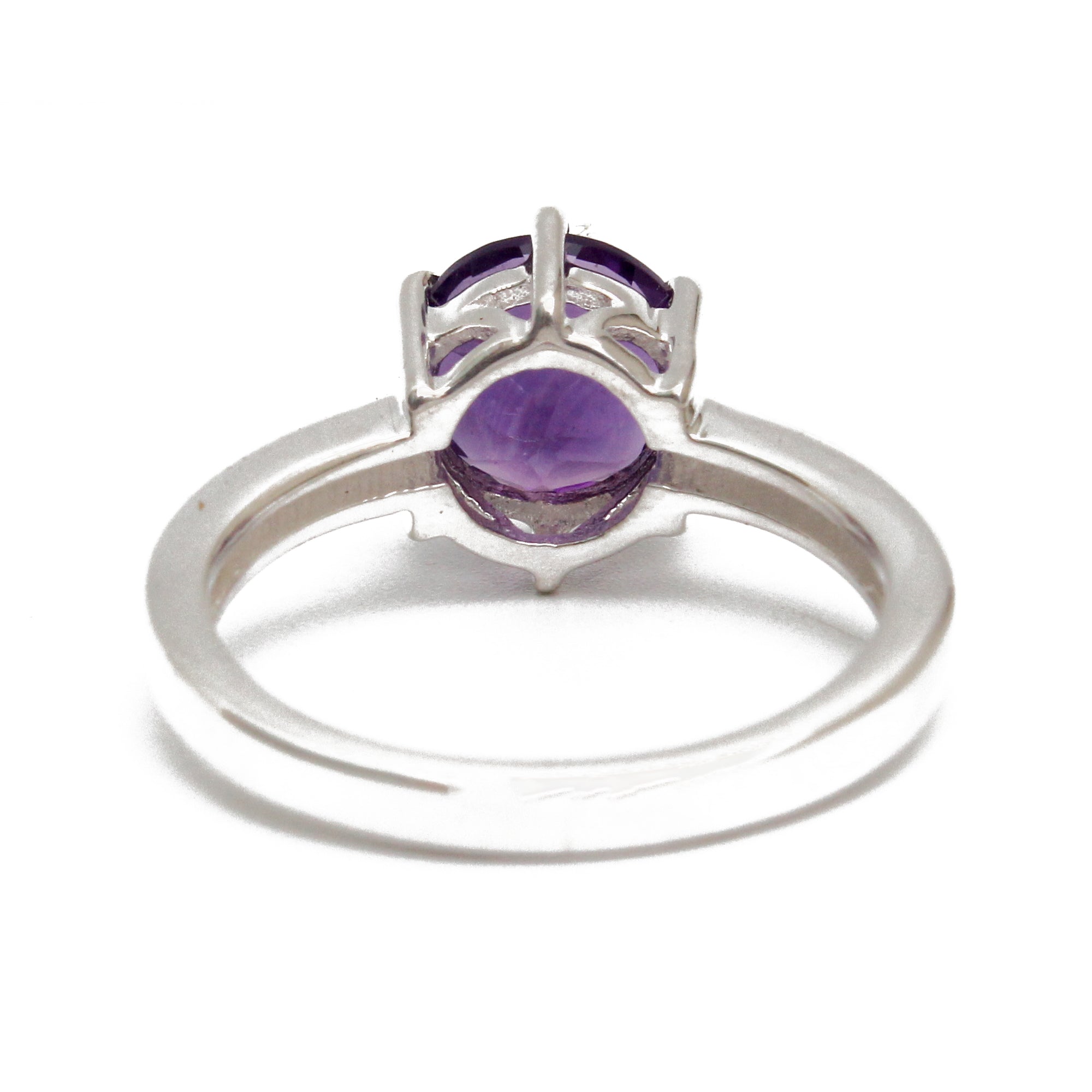 925 Sterling Silver Round Solitaire Amethyst Ring – Classic Ring for Women