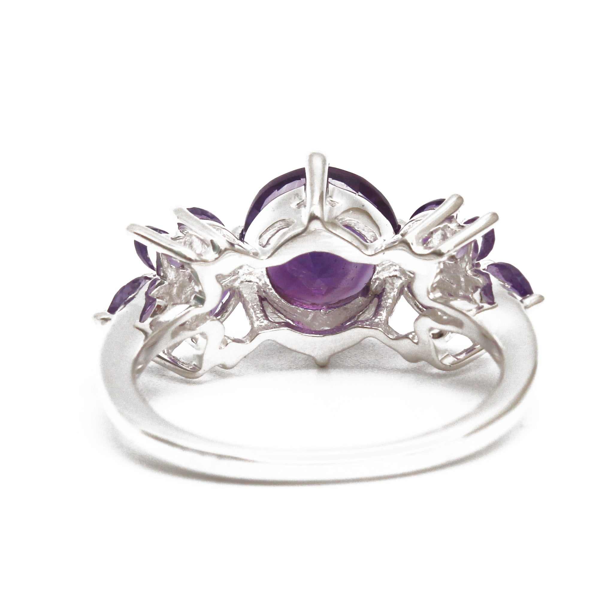 Amethyst Ring Floral Cluster Design with Round & Marquise Cut Gemstones