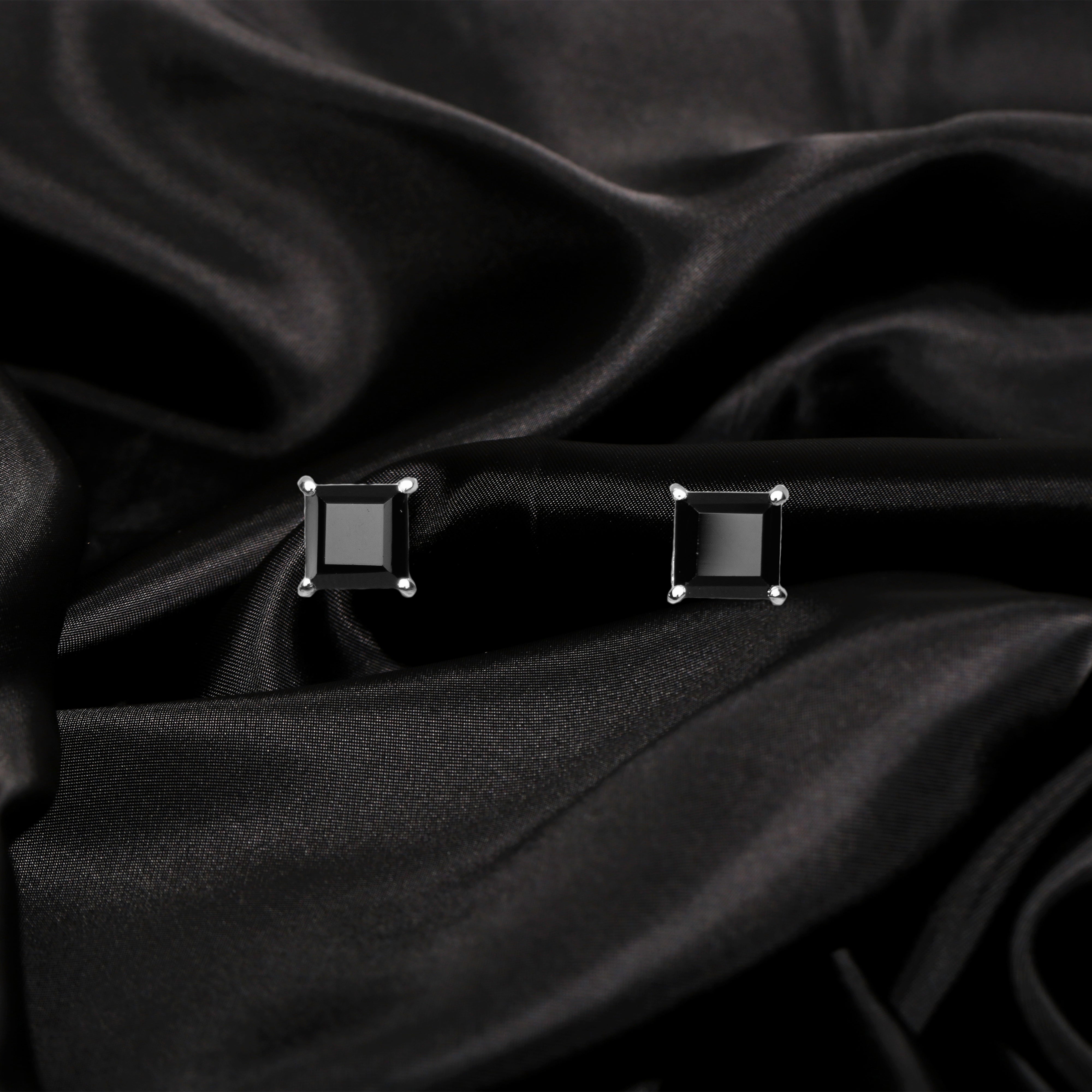 Black Spinel 7 MM Square Stud Earring - UNISEX