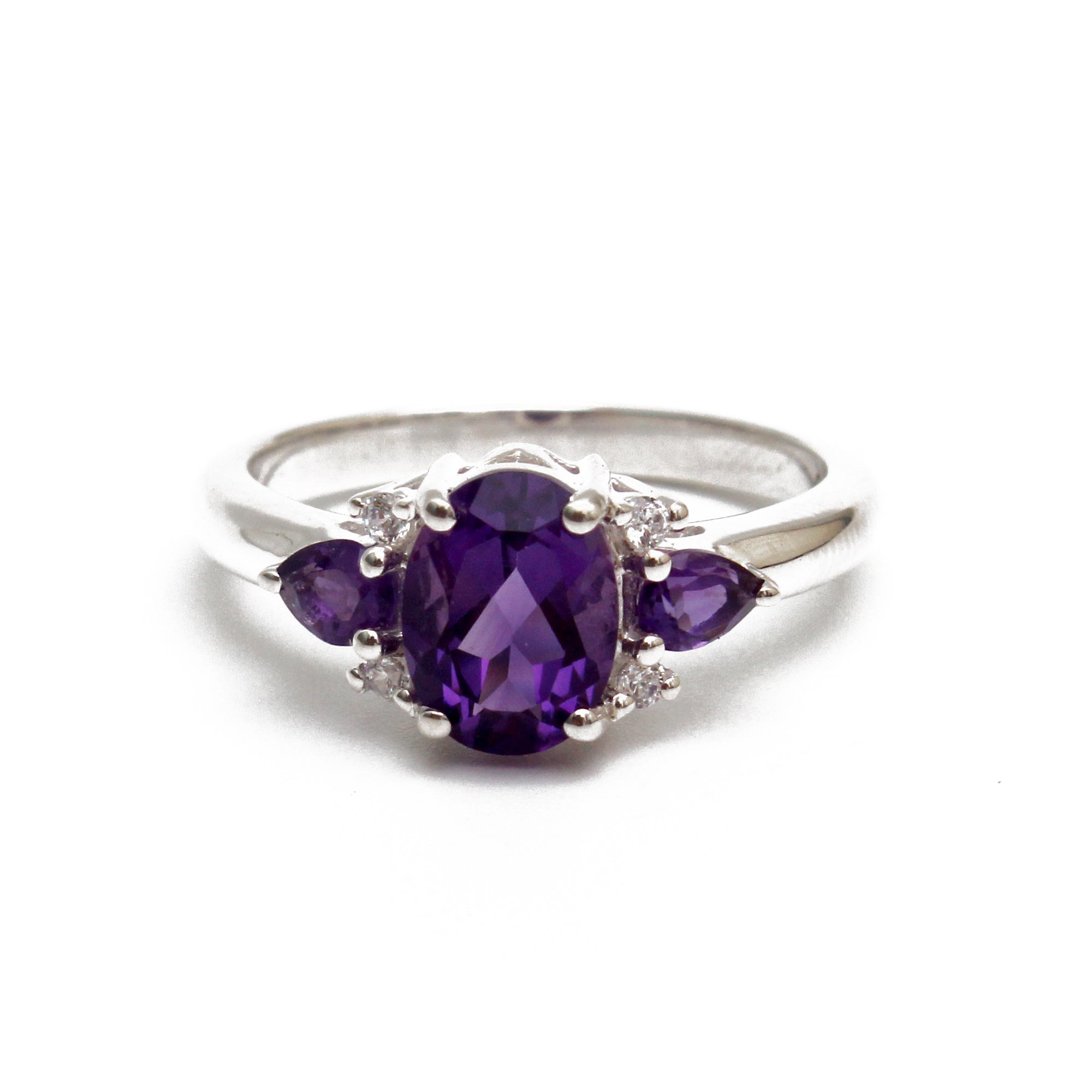 Amethyst Exquisite Silver Ring Oval-Pear Stone