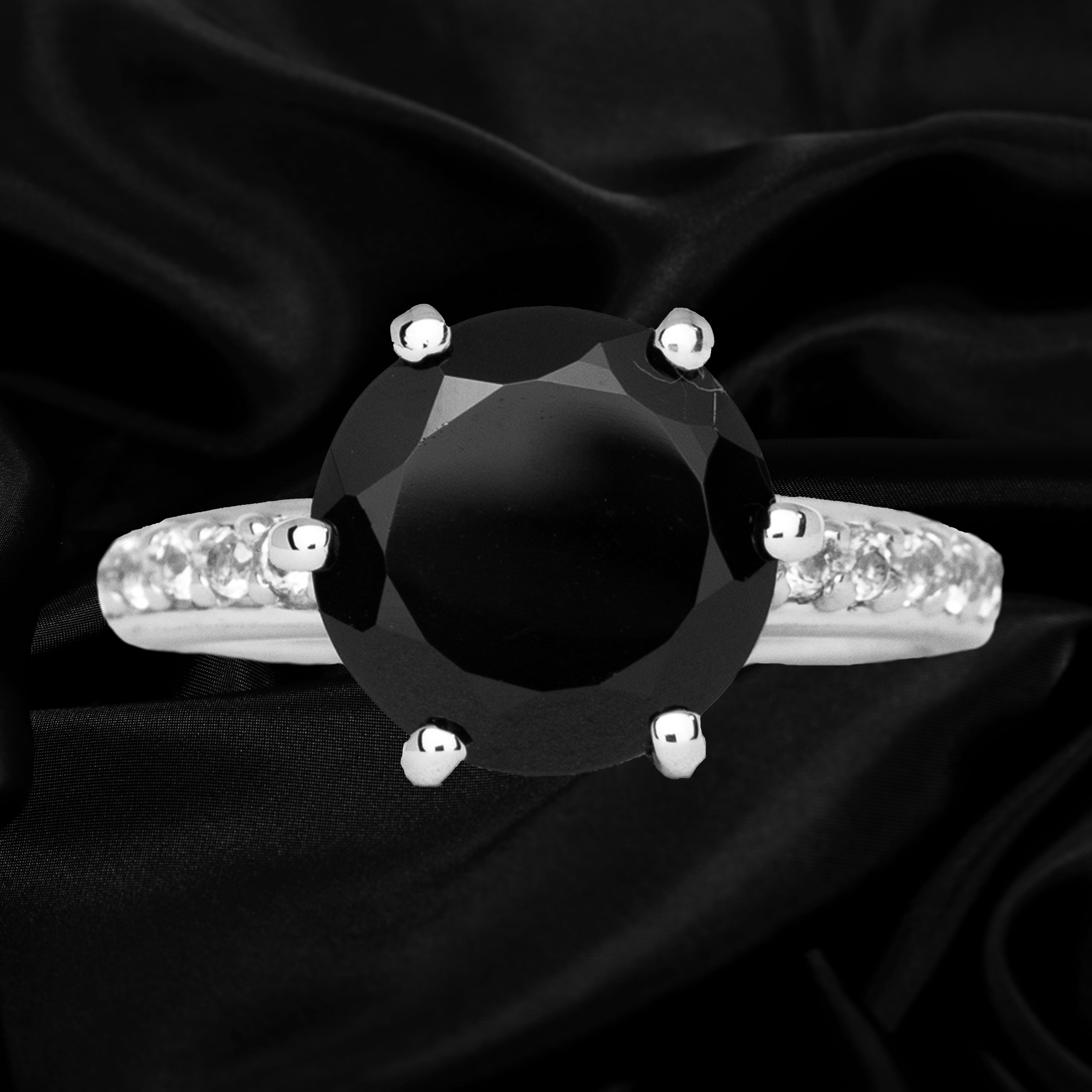 Black Spinel Round Gemstone Ring