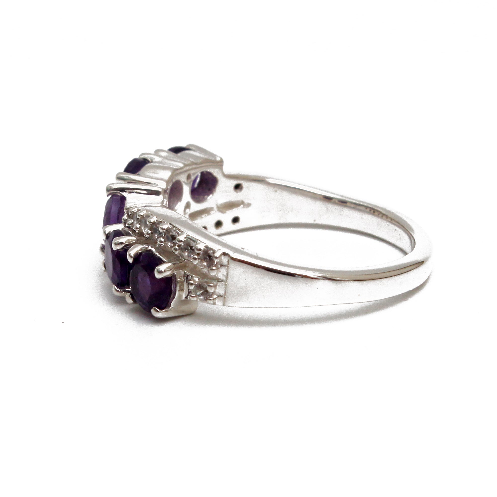 925 Sterling Silver Round-Stone Amethyst Exquisite Ring