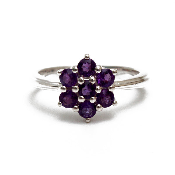 Natural Amethyst Gemstone Floral Design Ring