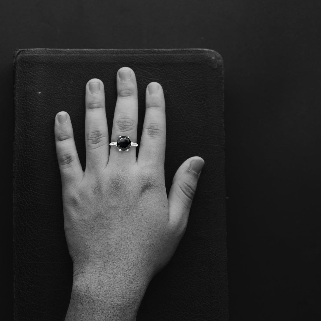 Black Spinel Round Gemstone Ring