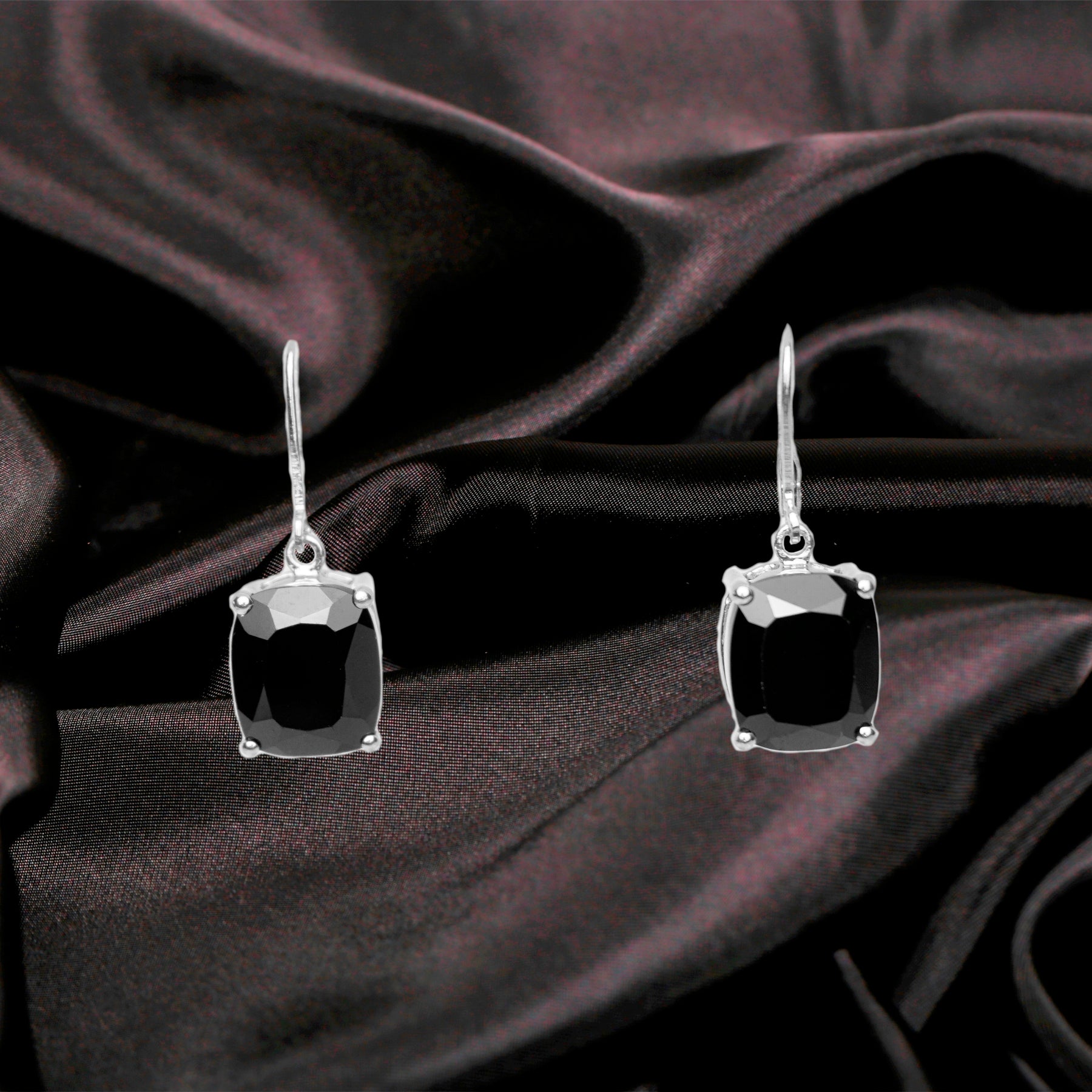 Black Spinel Cushion Drop Earring