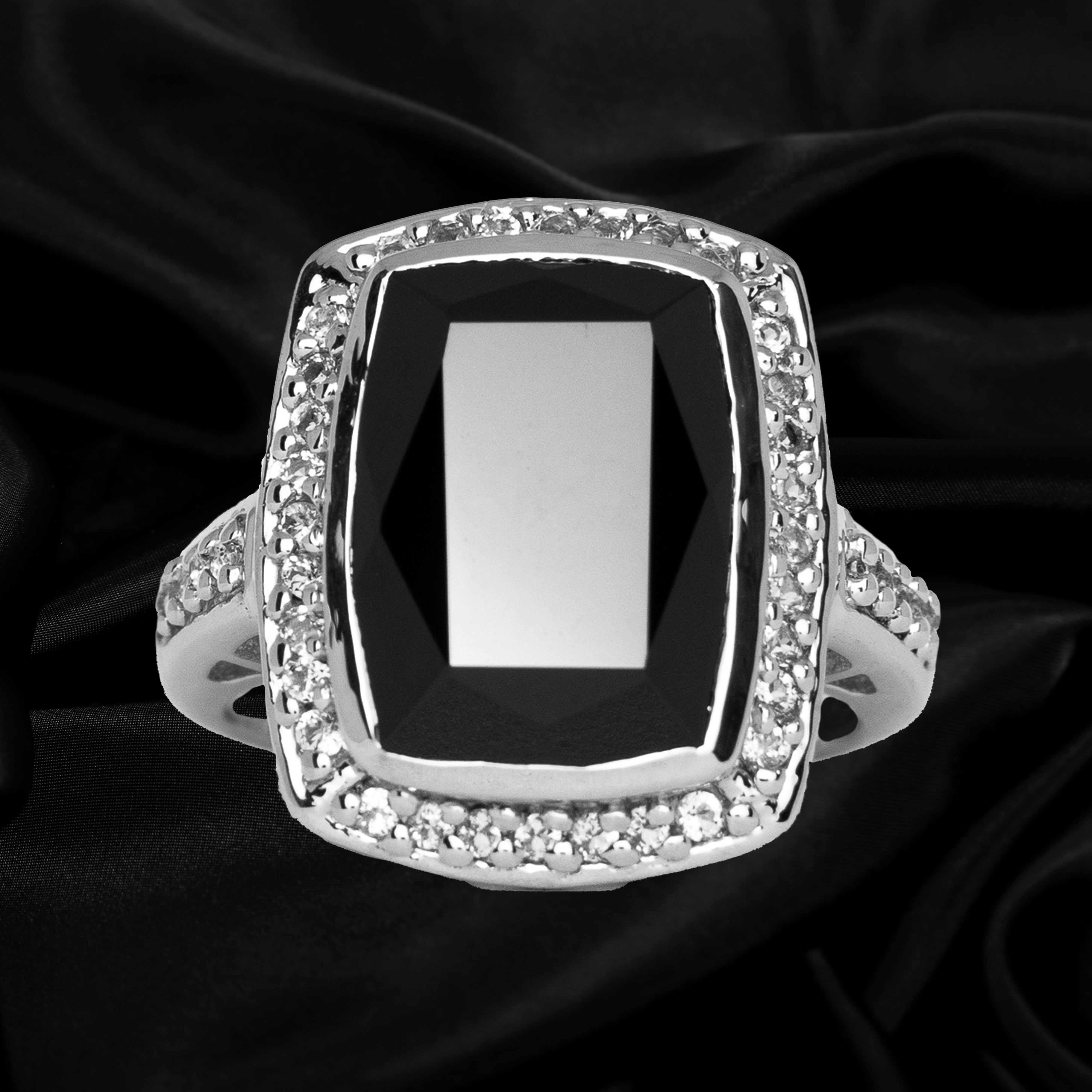 Gorgeous Black Spinel Cushion Ring