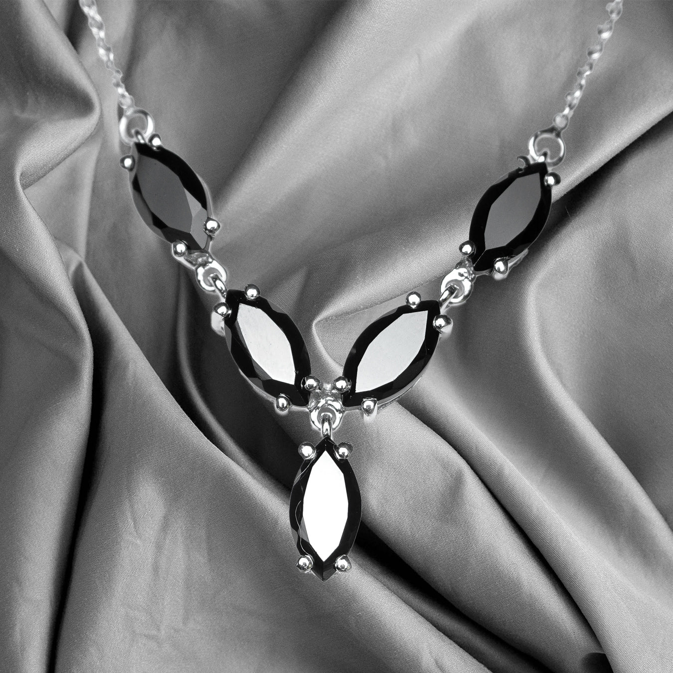 Black Spinel Marquise Shape Gemstone Necklace