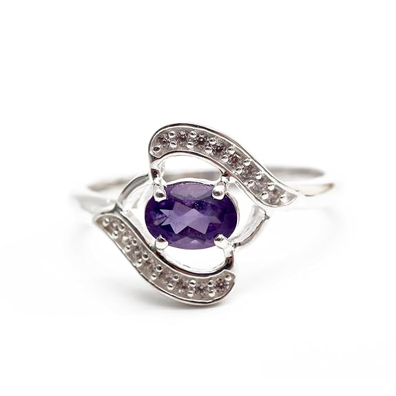 925 Sterling Silver Oval-Stone Amethyst Modern Ring