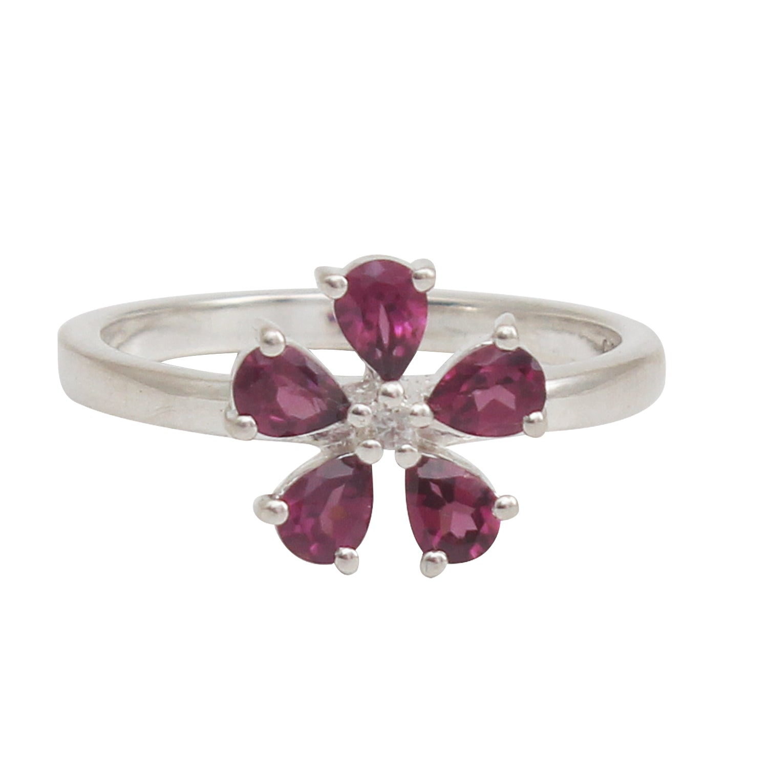 Purple Rhodolite Garnet Gemstone Floral Design Ring