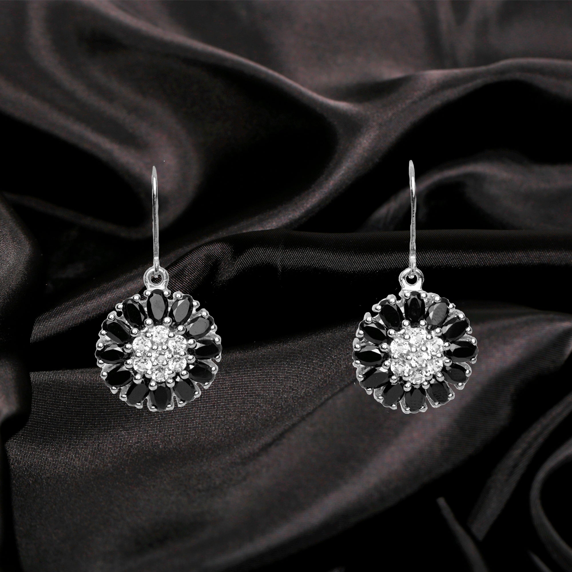 Black Spinel and White Topaz Earring