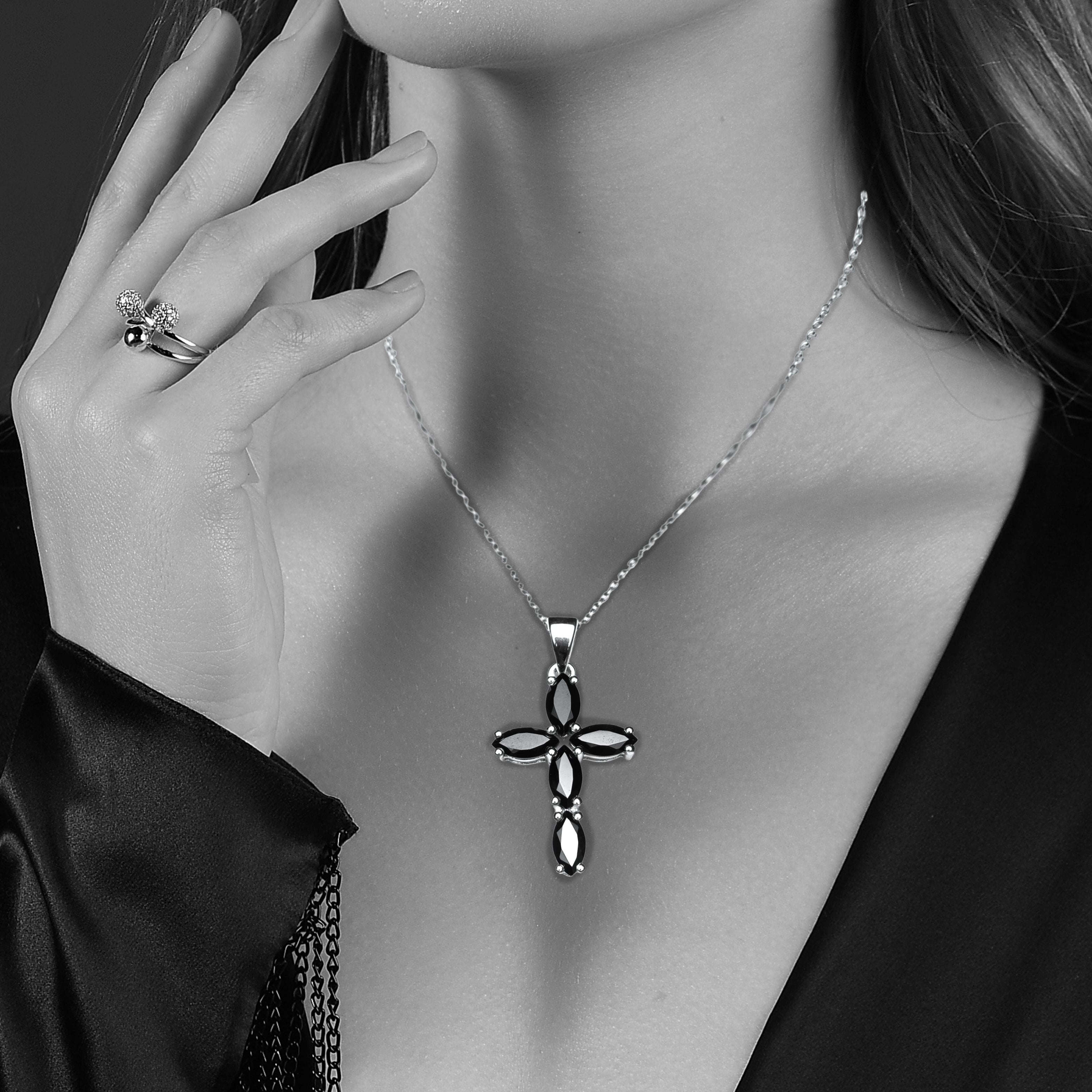 Black Spinel Marquise Cross Pendant