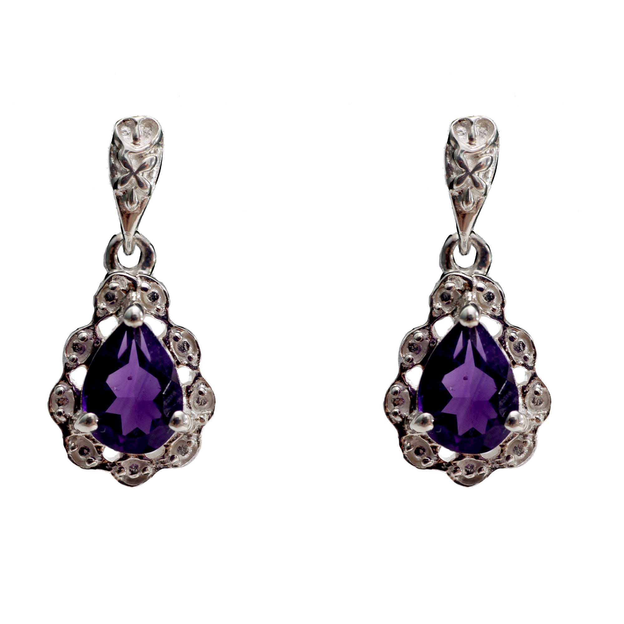 Floral Amethyst Drop and Dangle Earring