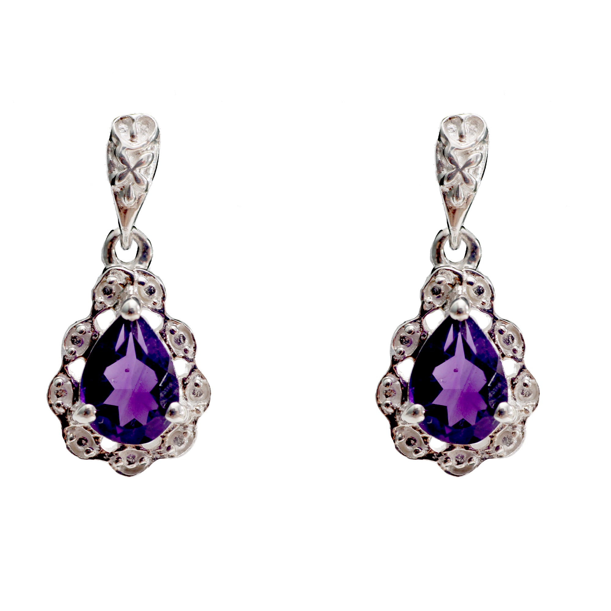 Floral Amethyst Drop and Dangle Earring