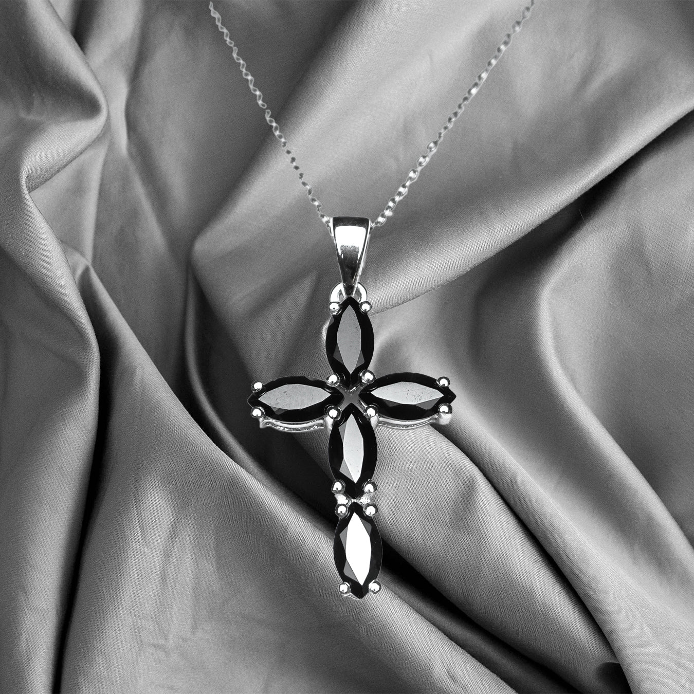 Black Spinel Marquise Cross Pendant