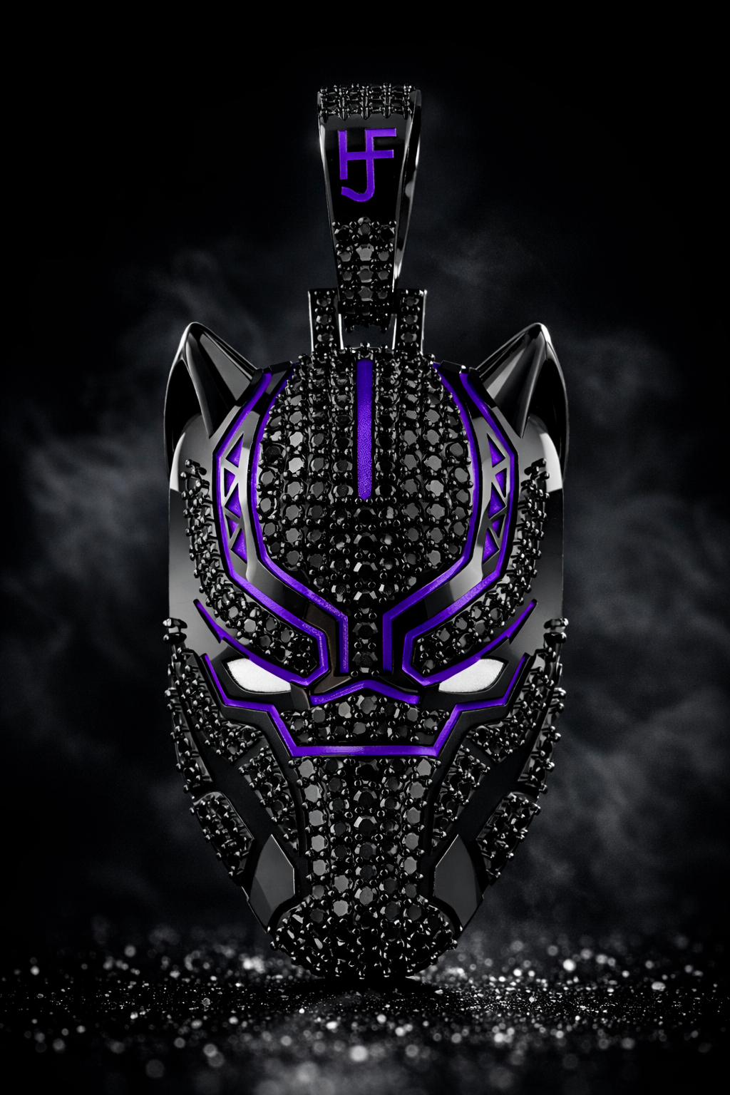 Everyday Iced-Out Panther Mask Pendant with Purple Stones