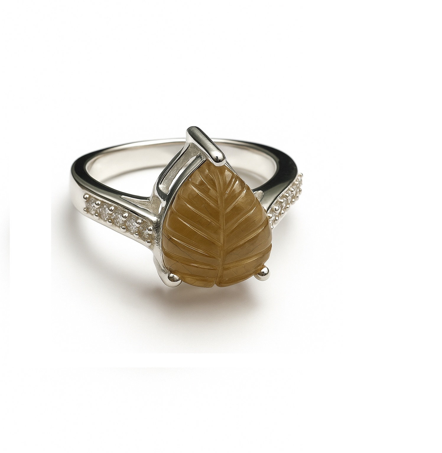 Natural Yellow Tourmaline Leaf Carving Ring