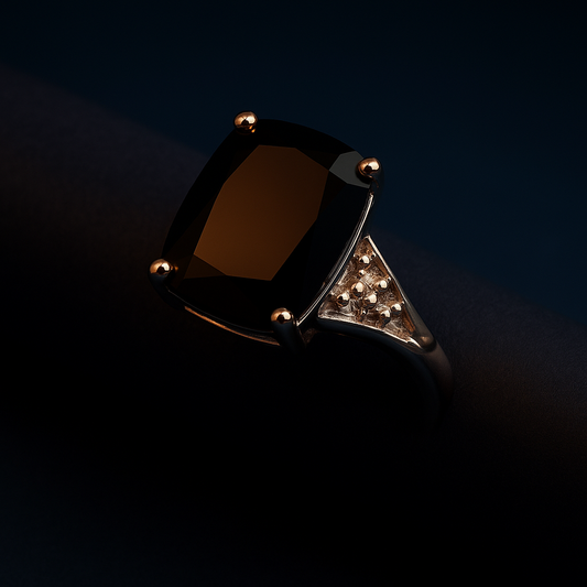 Black Spinel and White Topaz Ring