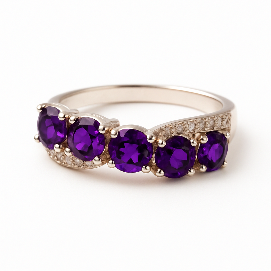925 Sterling Silver Round-Stone Amethyst Exquisite Ring