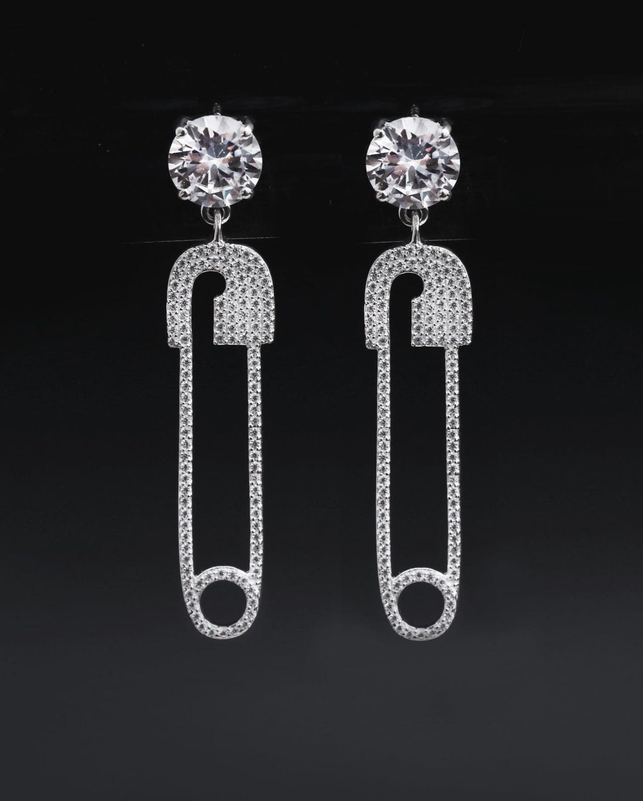 Iced out Safety Pin Earring
