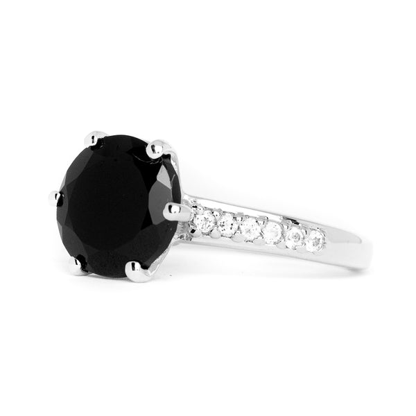 Black Spinel Round Gemstone Ring