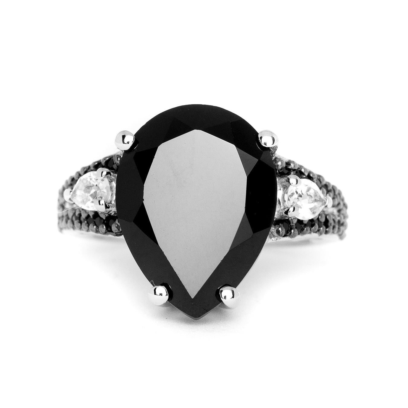 Black Spinel and White Topaz Ring