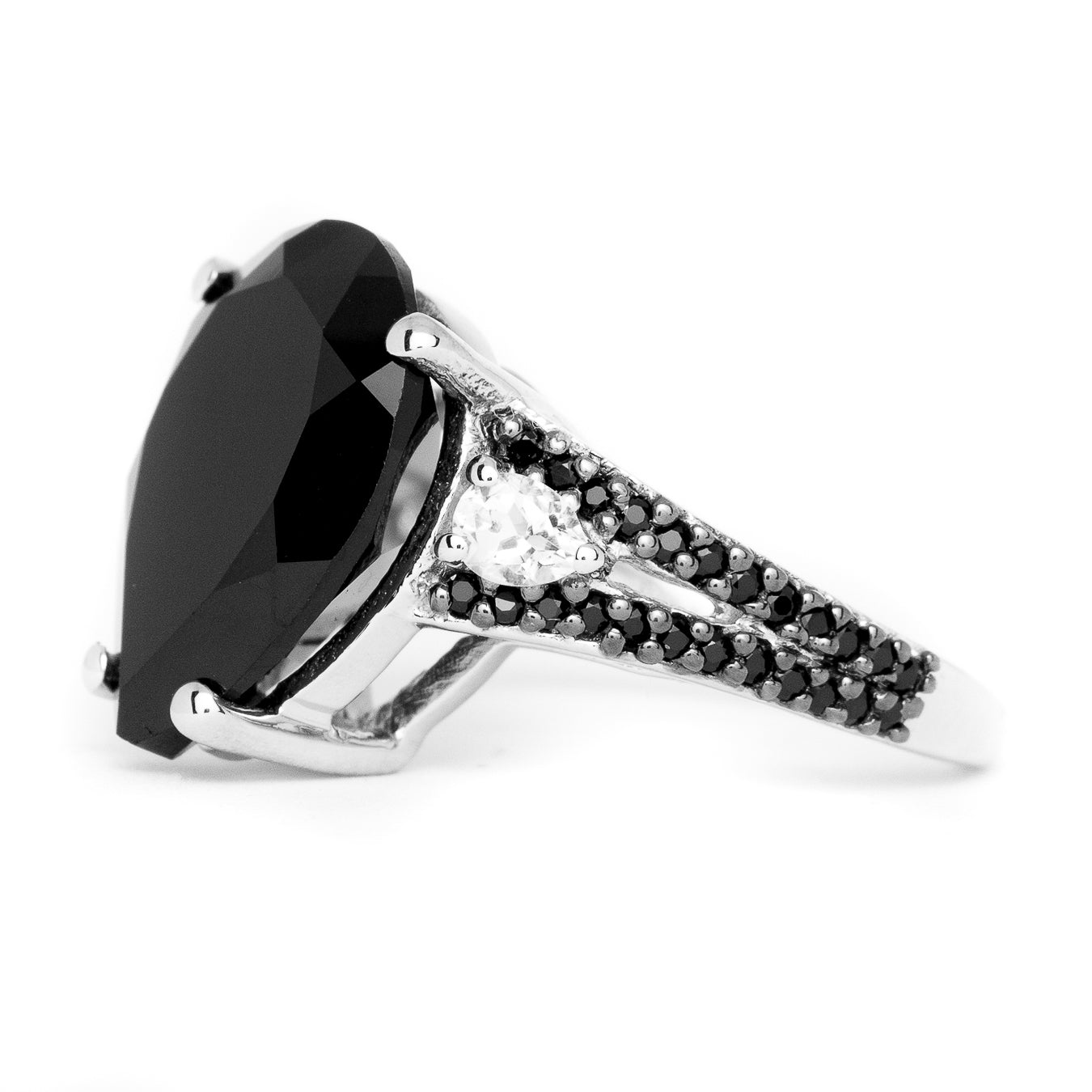 Black Spinel and White Topaz Ring