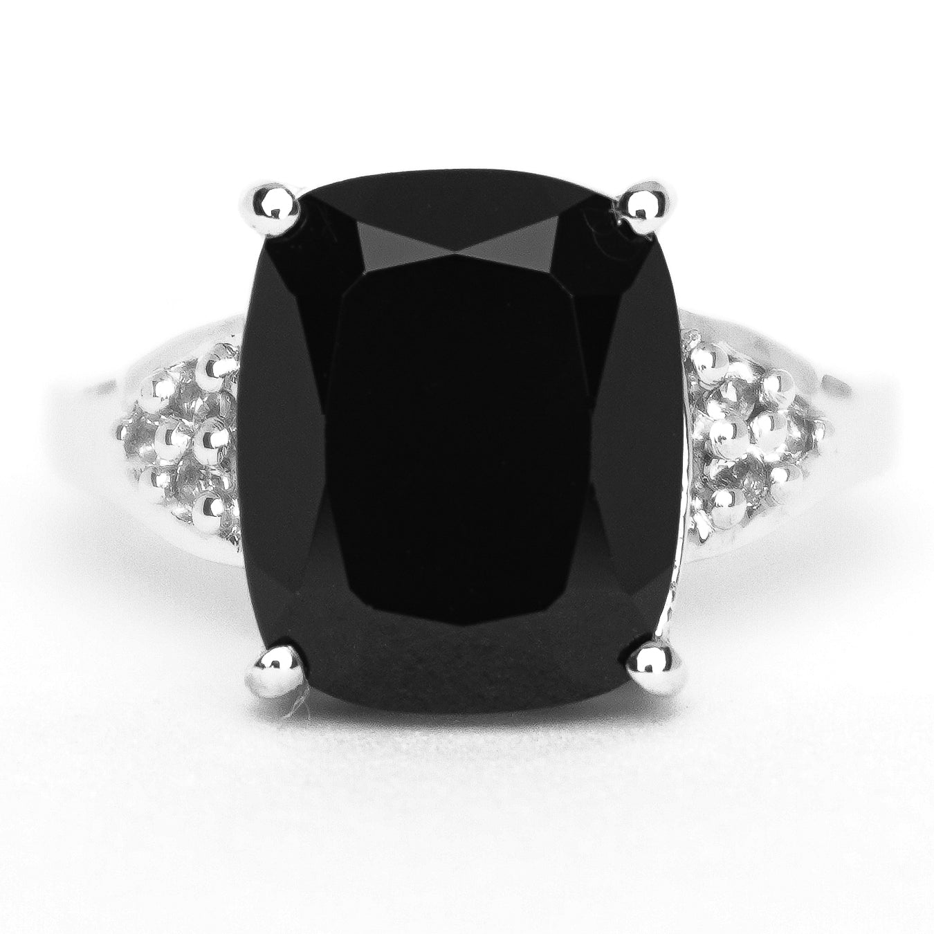 Black Spinel and White Topaz Ring
